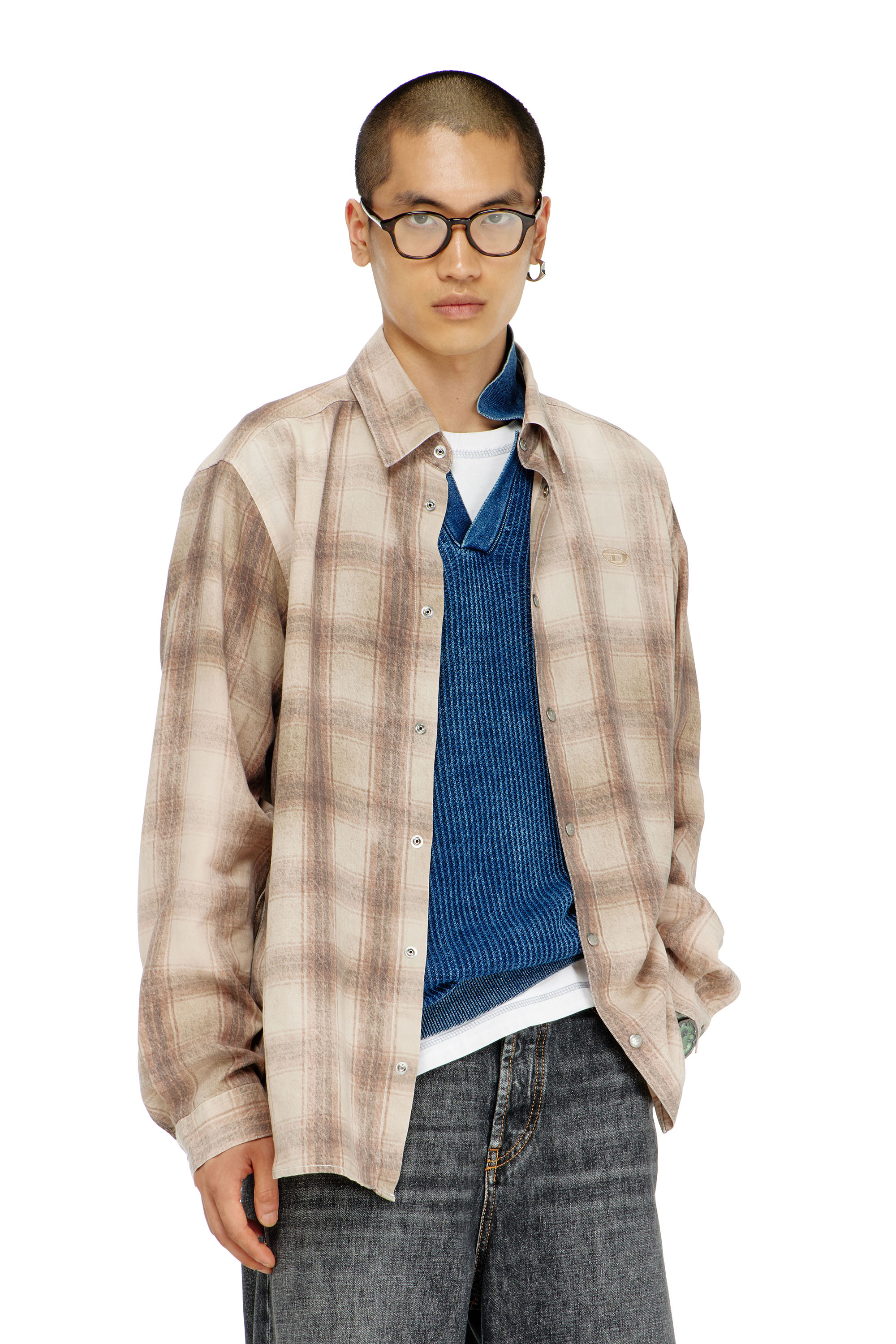 Diesel - S-SIMPLY-JMCM, Camisa de cuadros en tejido fluido Hombre in Marr&oacute;n - 3