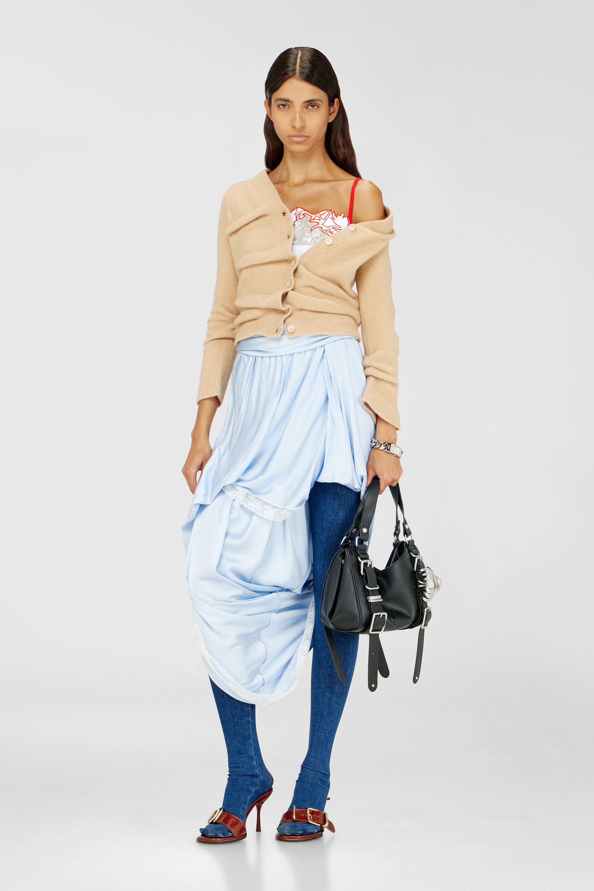 Diesel - M-AVA, C&aacute;rdigan cropped de punto hervido arrugado Mujer in Beige - 2