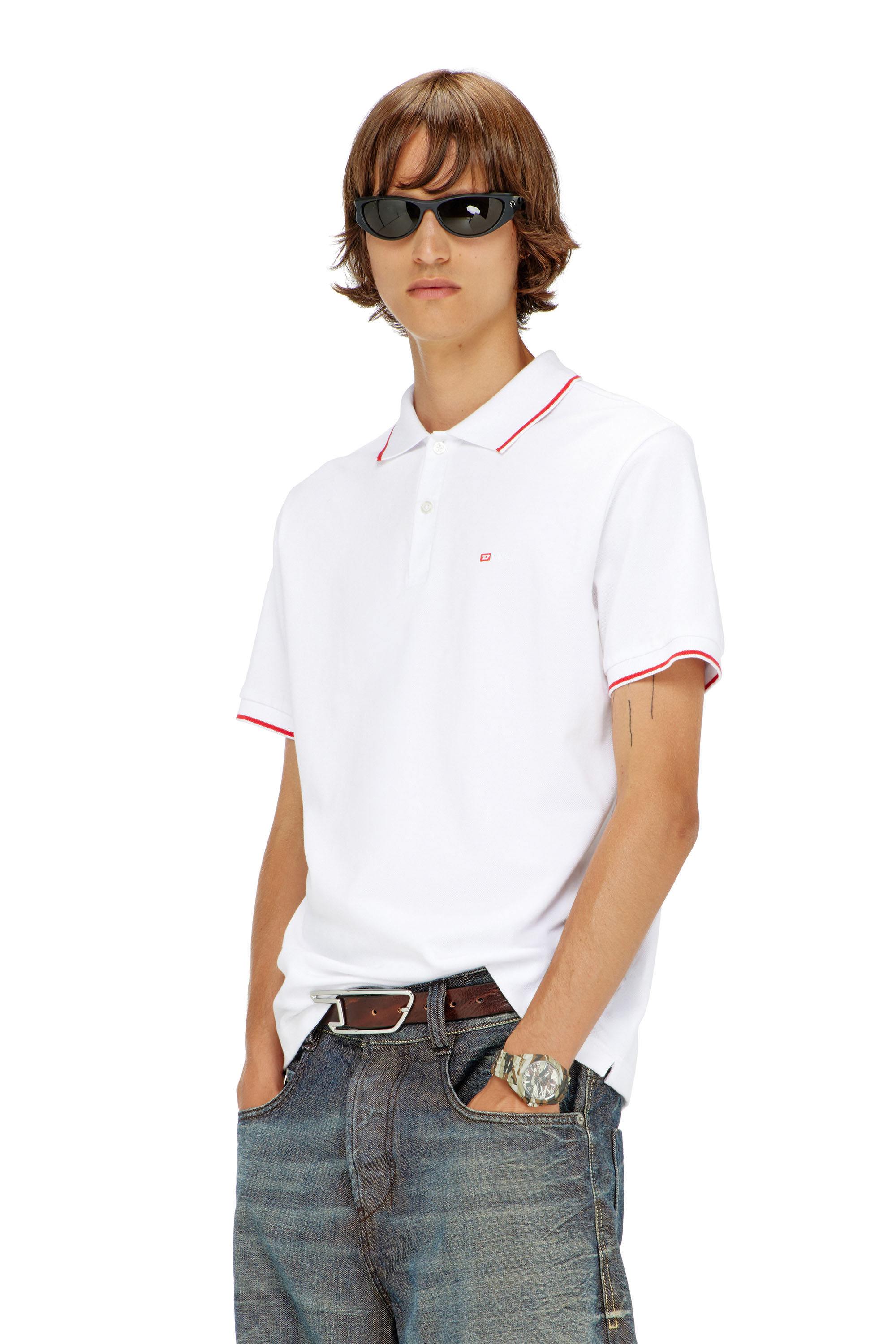 Diesel - T-FERRY-MICRODIV, Polo con peque&ntilde;o bordado Diesel Hombre in Blanco - 1