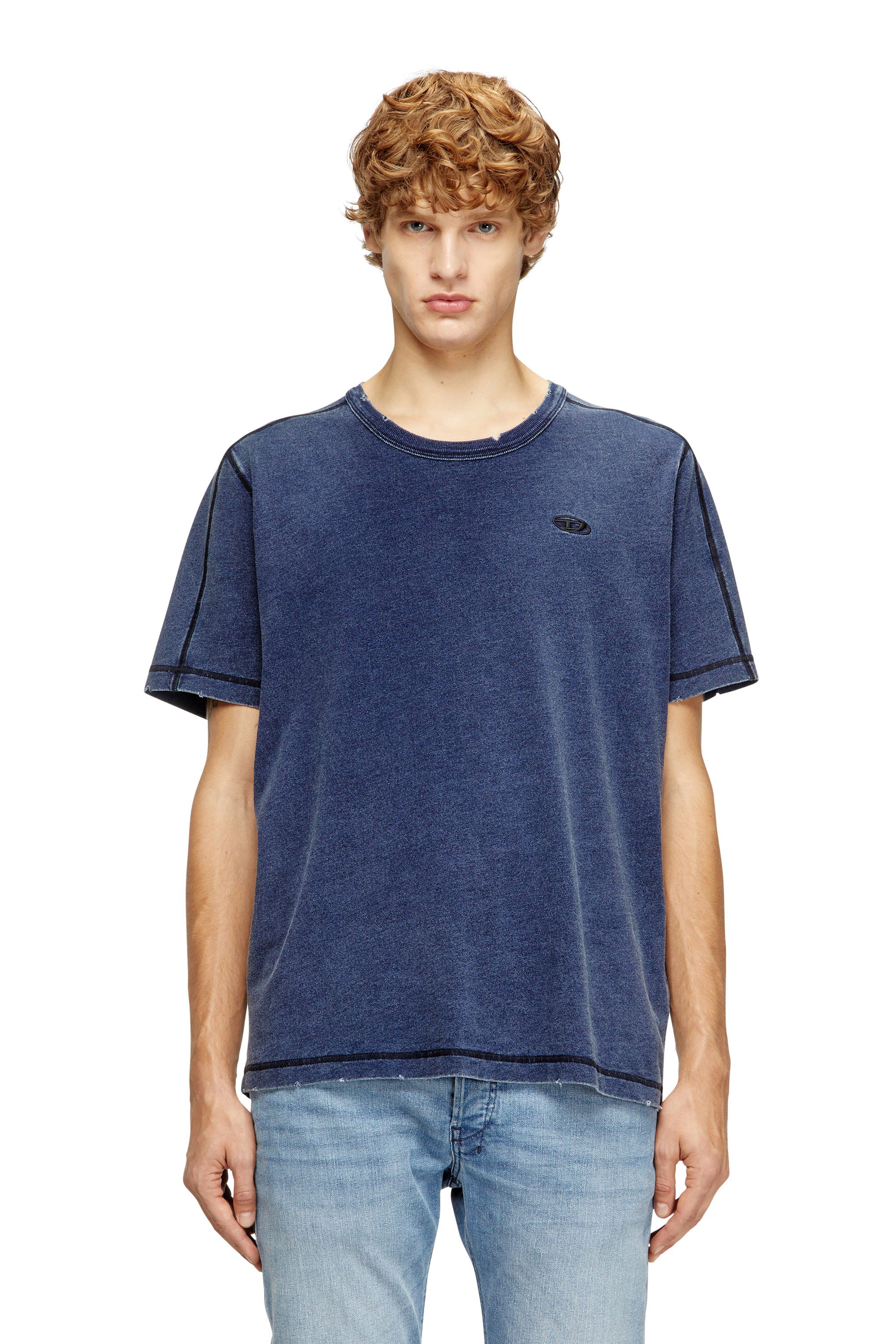 Diesel - T-ADJIND-NEW, Camiseta desgastada con efecto denim Hombre in Azul marino - 1