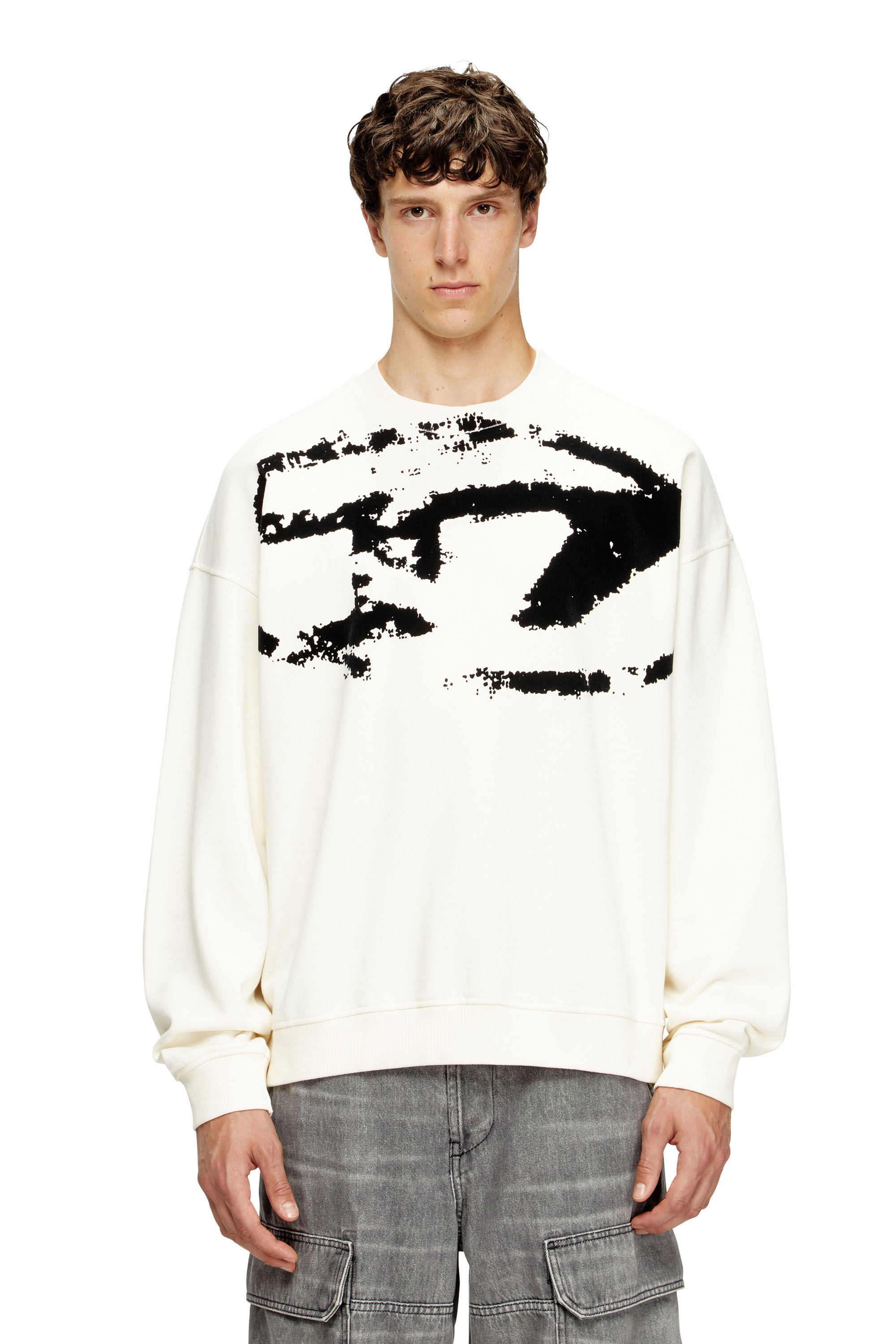 Diesel - S-BOXT-N5, Sudadera con logotipo desgastado en relieve Hombre in Blanco - 1