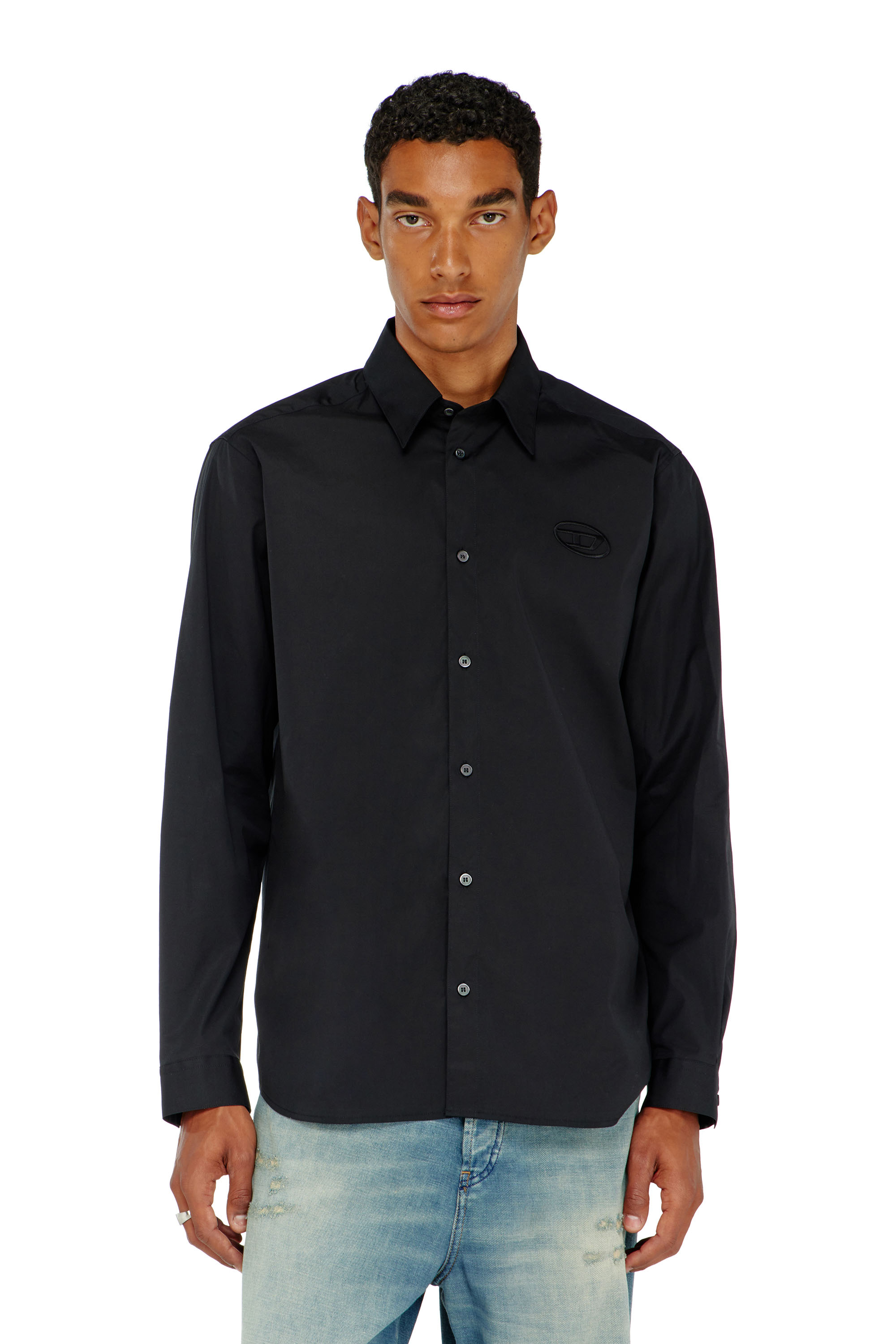 Diesel - S-SIMPLY-GSBH, Camisa de popelina el&aacute;stica con bordado Hombre in Negro - 3
