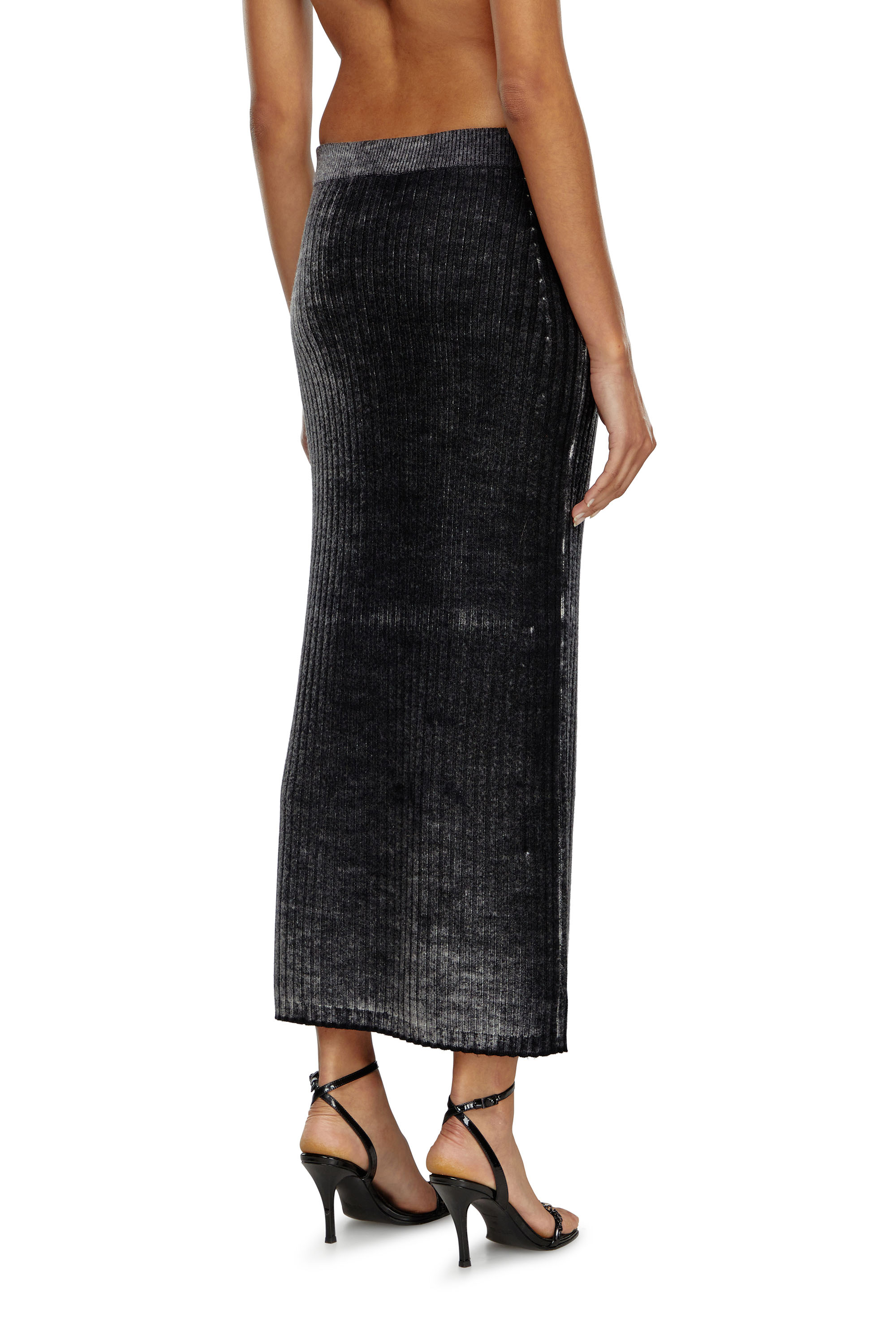 Diesel - M-ASI, Mujer Falda midi tejida con lana tratada in Negro - Image 4