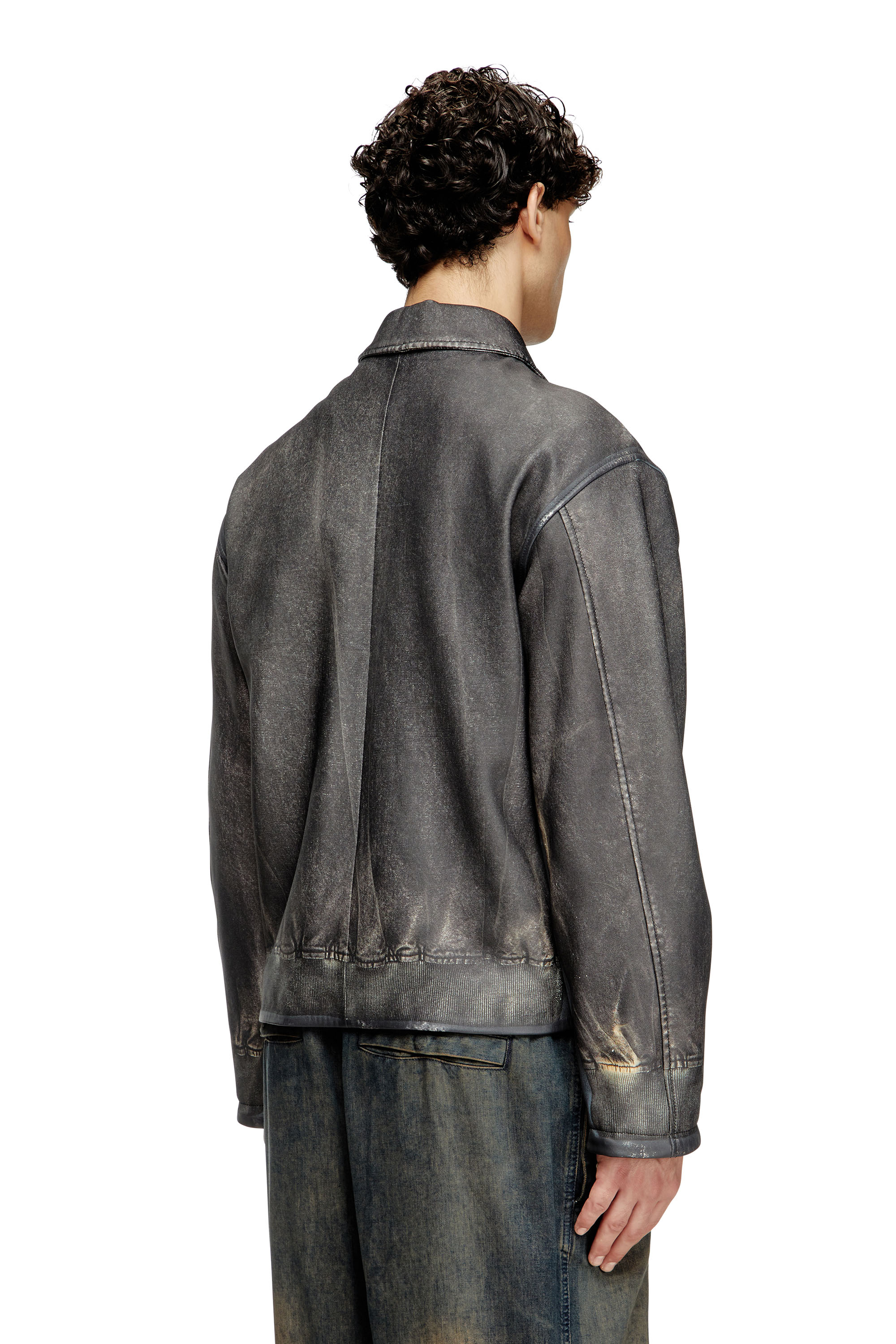 Diesel - L-MAYER, Chaqueta de cuero con bolsillos trampantojo Hombre in Negro - 4