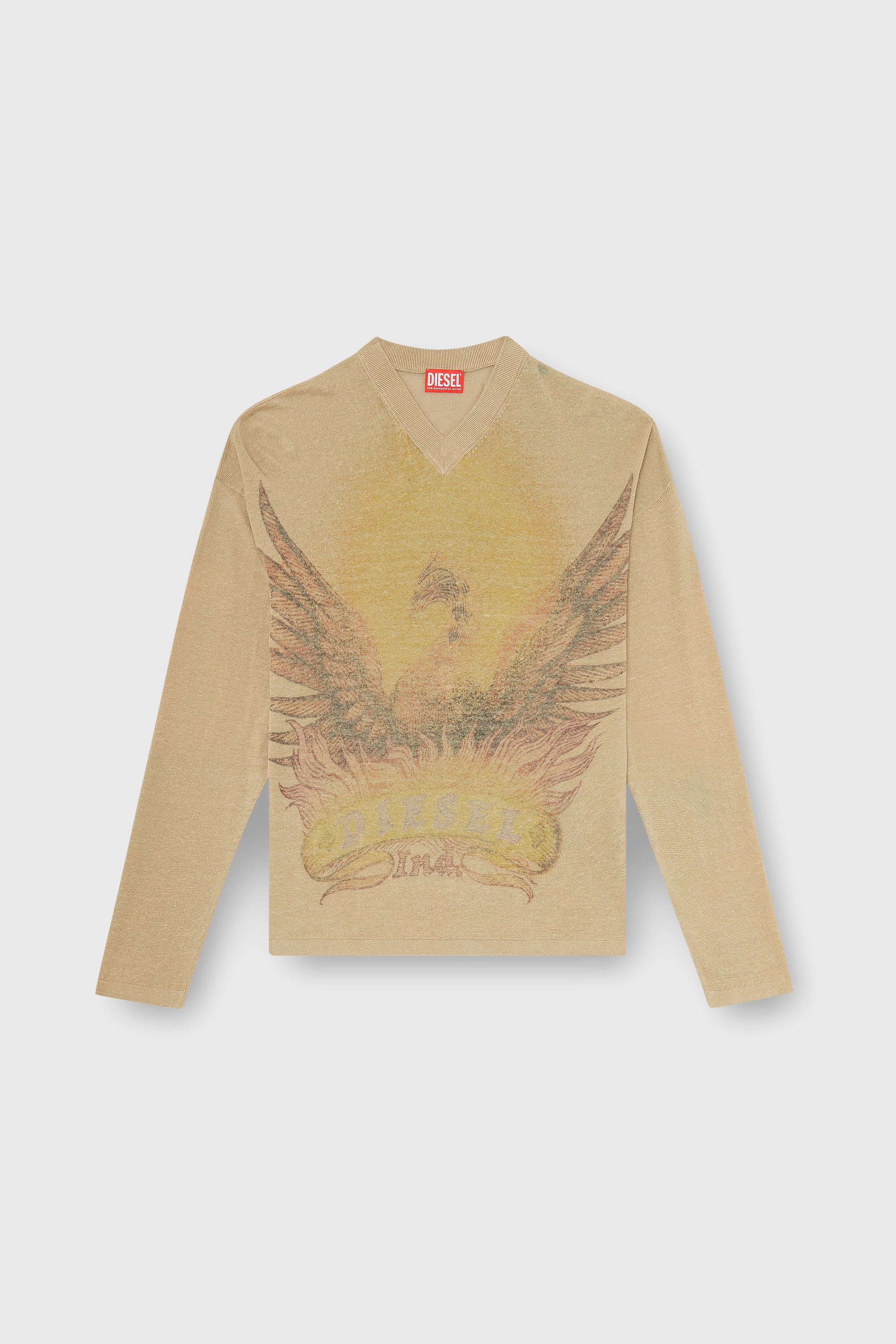 Diesel - K-ARMINS, Jersey de lino con estampado Phoenix desgastado Hombre in Beige - 2