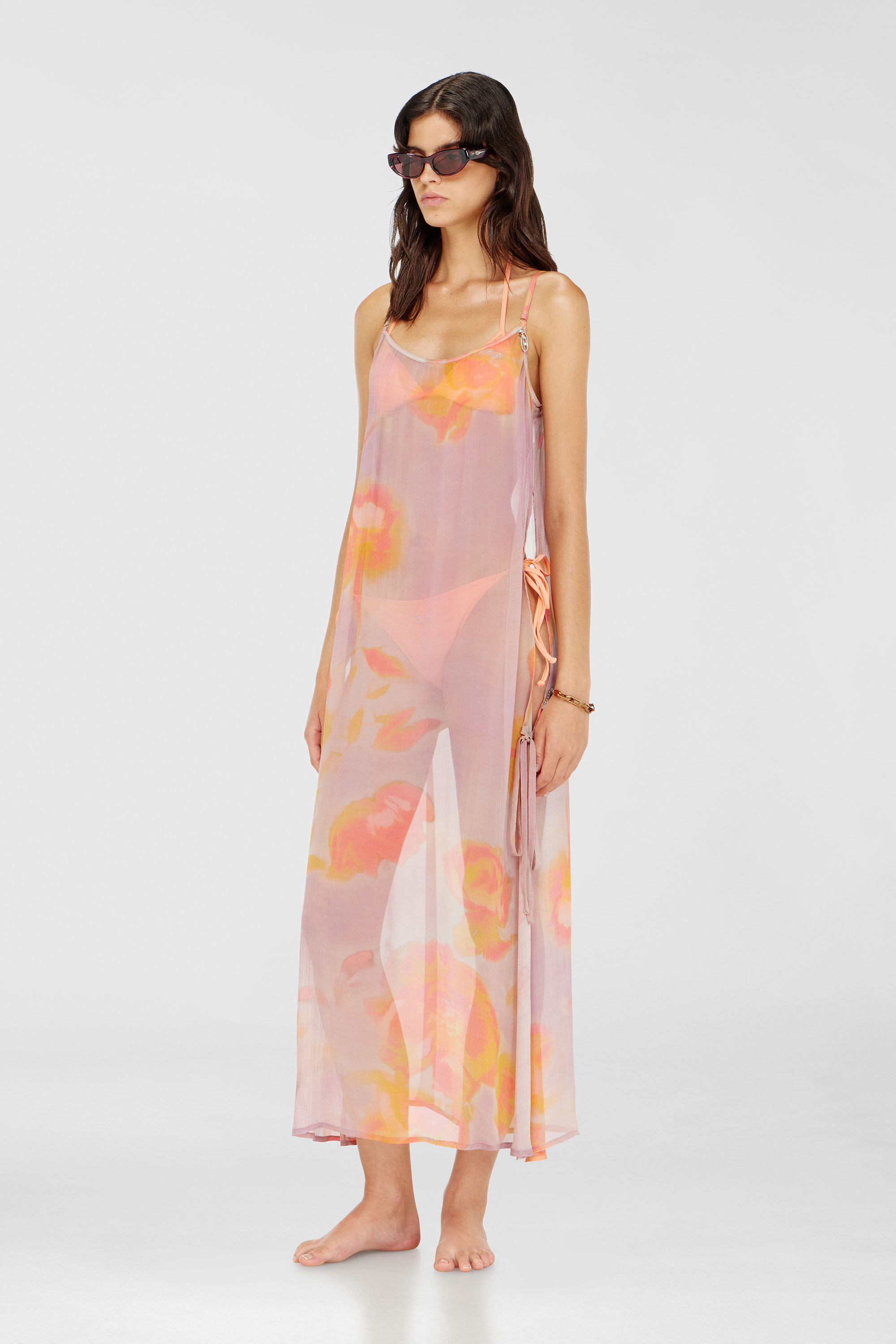 Diesel - VANYA-UTLT, Vestido playero de gasa floral Mujer in Morado - 1