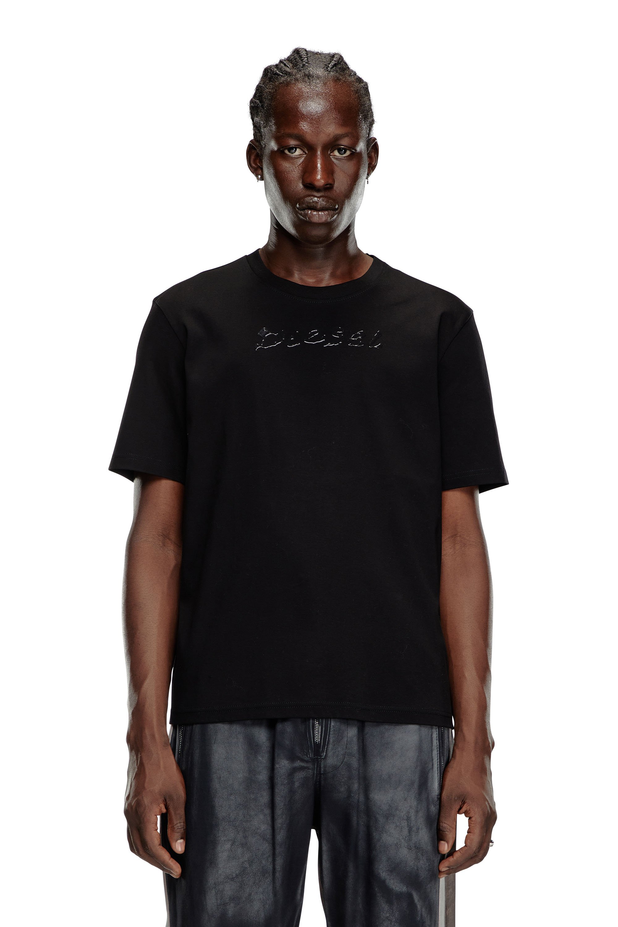 Diesel - T-MADJUST-K2, Camiseta de algodón mercerizado con logotipo a tono Hombre in Negro - 1