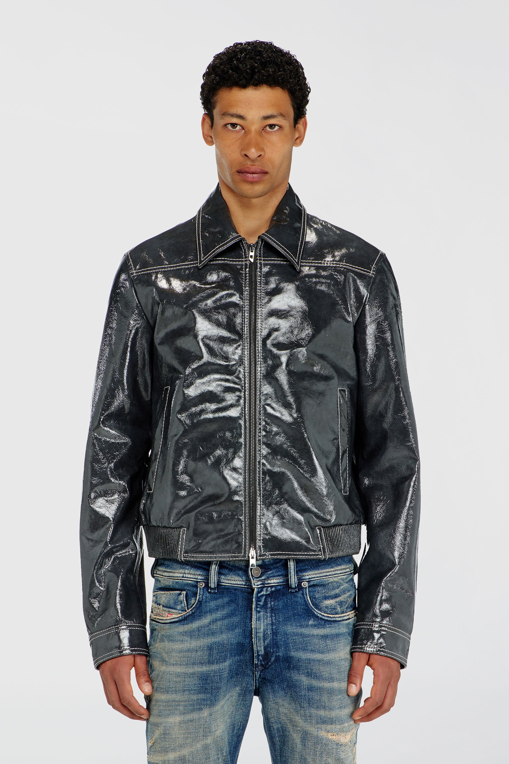 Diesel - L-ADDI, Chaqueta de charol Hombre in Gris - 1