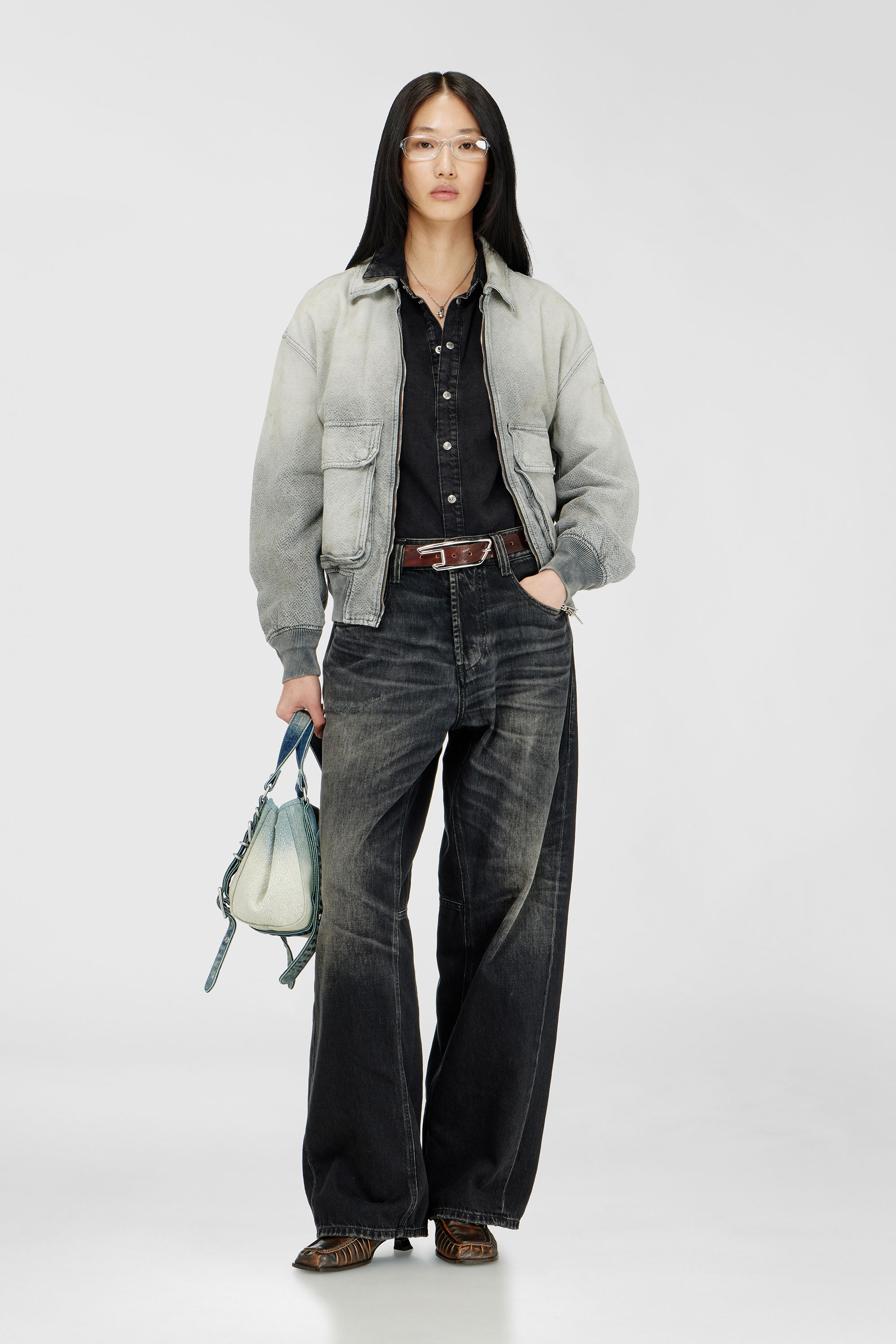 Diesel - D-KURZ, Chaqueta de denim herringbone desgastado Unisex in Gris - 3