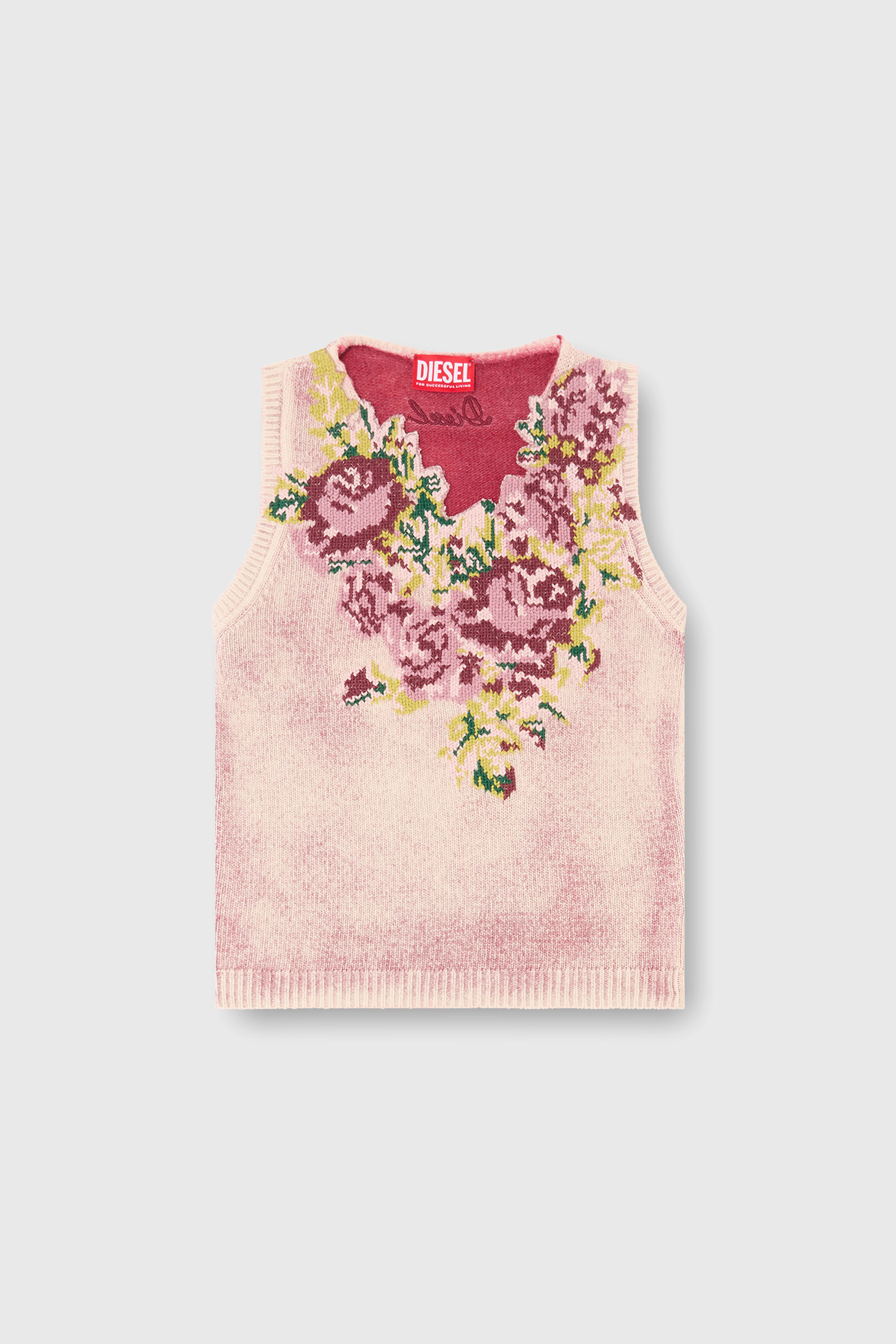 Diesel - M-RARIS, Chaleco de punto en mezcla de lana con motivo floral Mujer in Rosa - 2