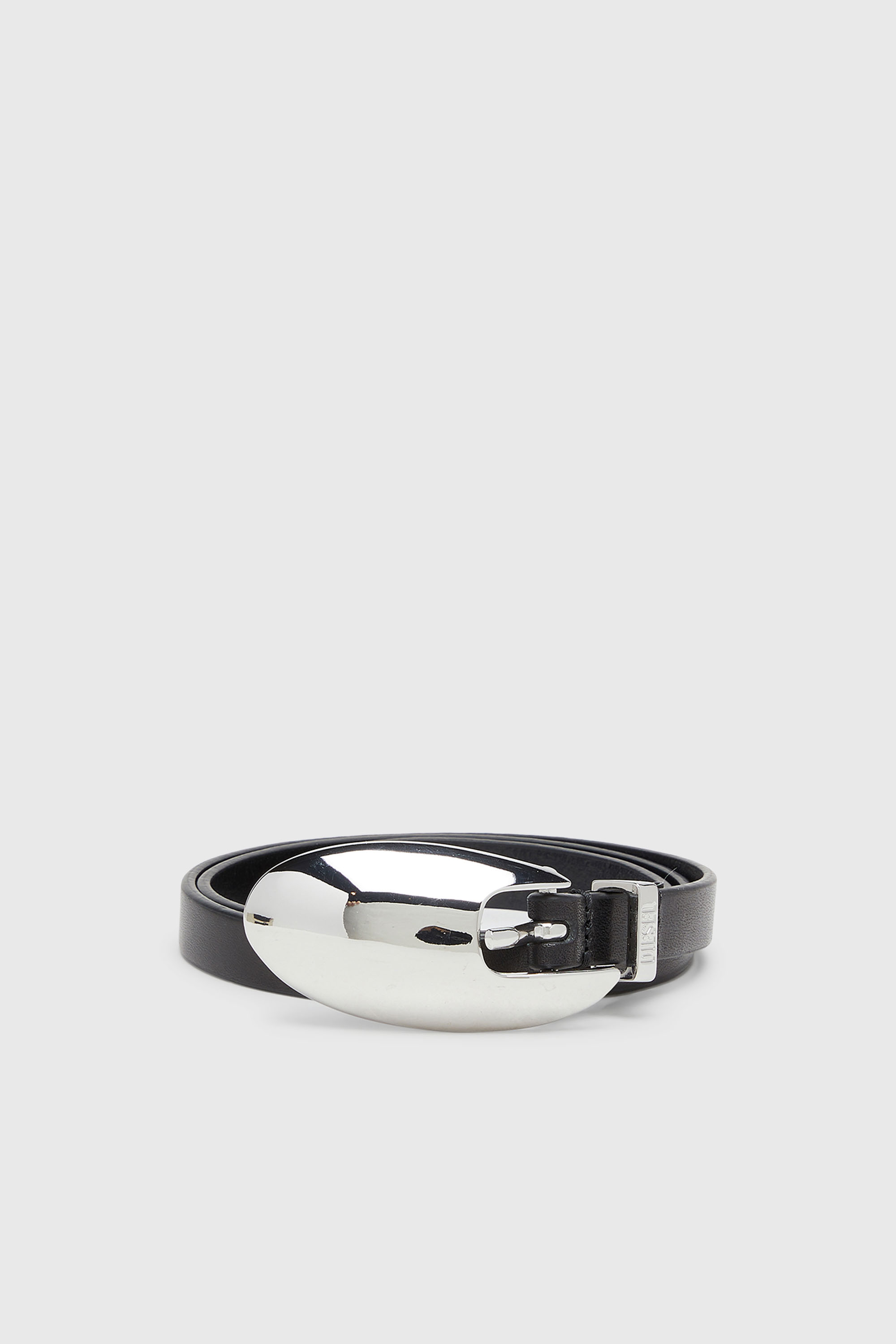 Diesel - B-ROP 15, Cintur&oacute;n 1.5 cm fino de cuero con hebilla escult&oacute;rica Mujer in Negro - 1