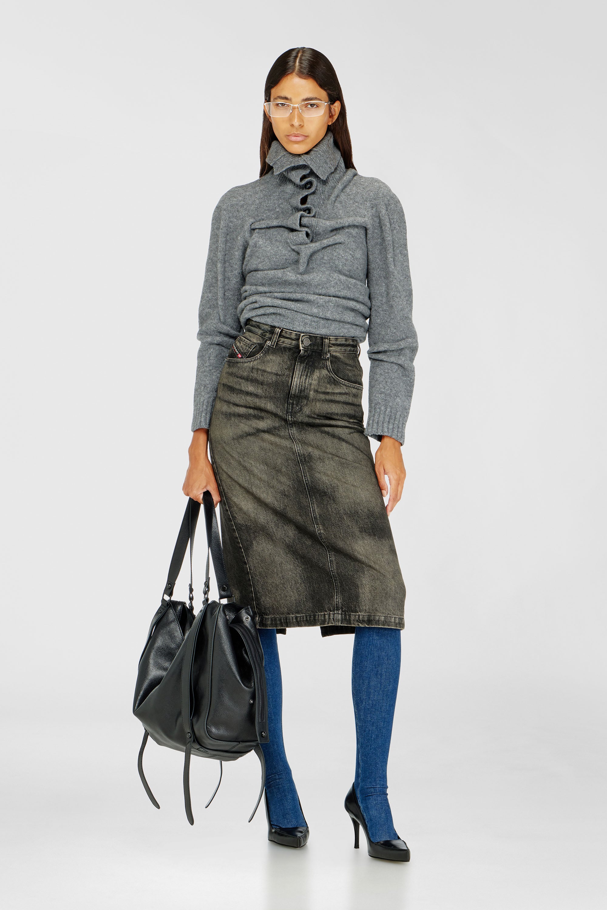 Diesel - DE-PENDY-FSJ, Falda l&aacute;piz de denim con efecto desgastado Mujer in Negro - 1