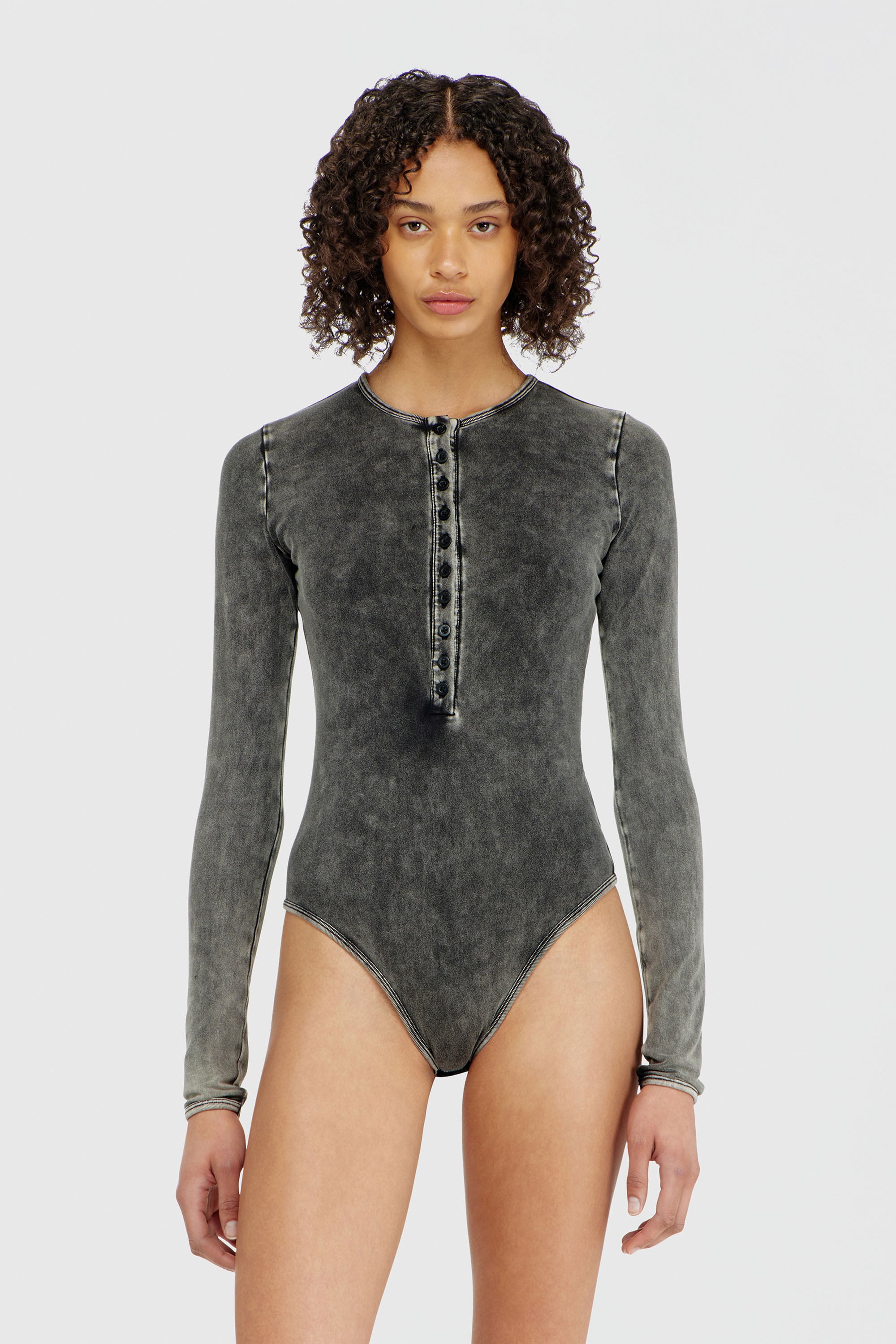 Diesel - FRESYA-DNM, Body de algod&oacute;n con cierre de botones delante Mujer in Gris - 3