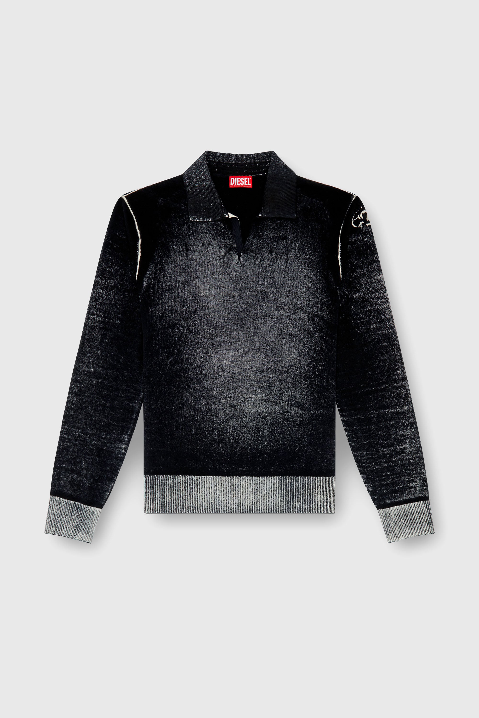 Diesel - K-LORENZO, Jersey con cuello polo con estampado invertido Hombre in Negro - 2