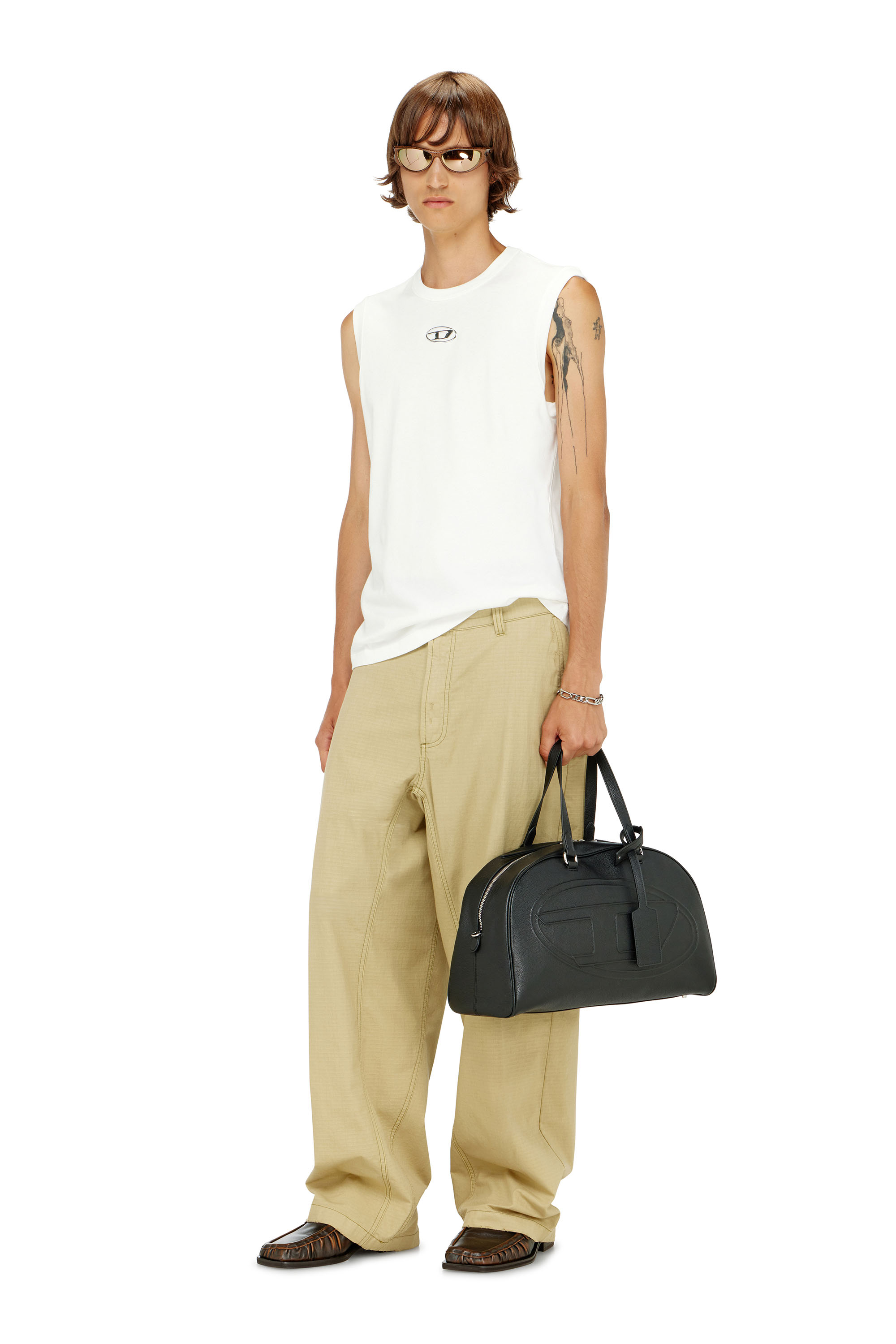 Diesel - T-BISCO-IOD, Camiseta de tirantes de algod&oacute;n sin mangas con Oval D met&aacute;lico Hombre in Blanco - 2