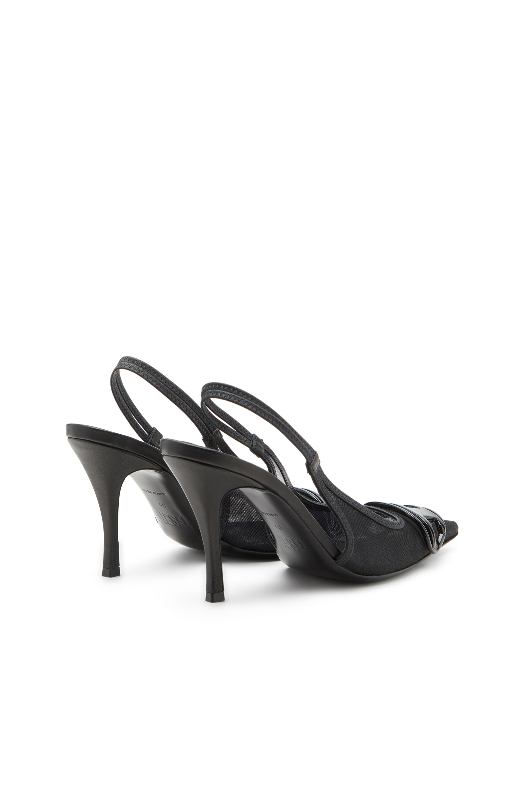 Diesel - D-VENUS SB, Zapatos de salón sin talón de malla con ribetes de cuero Mujer in Negro - 3