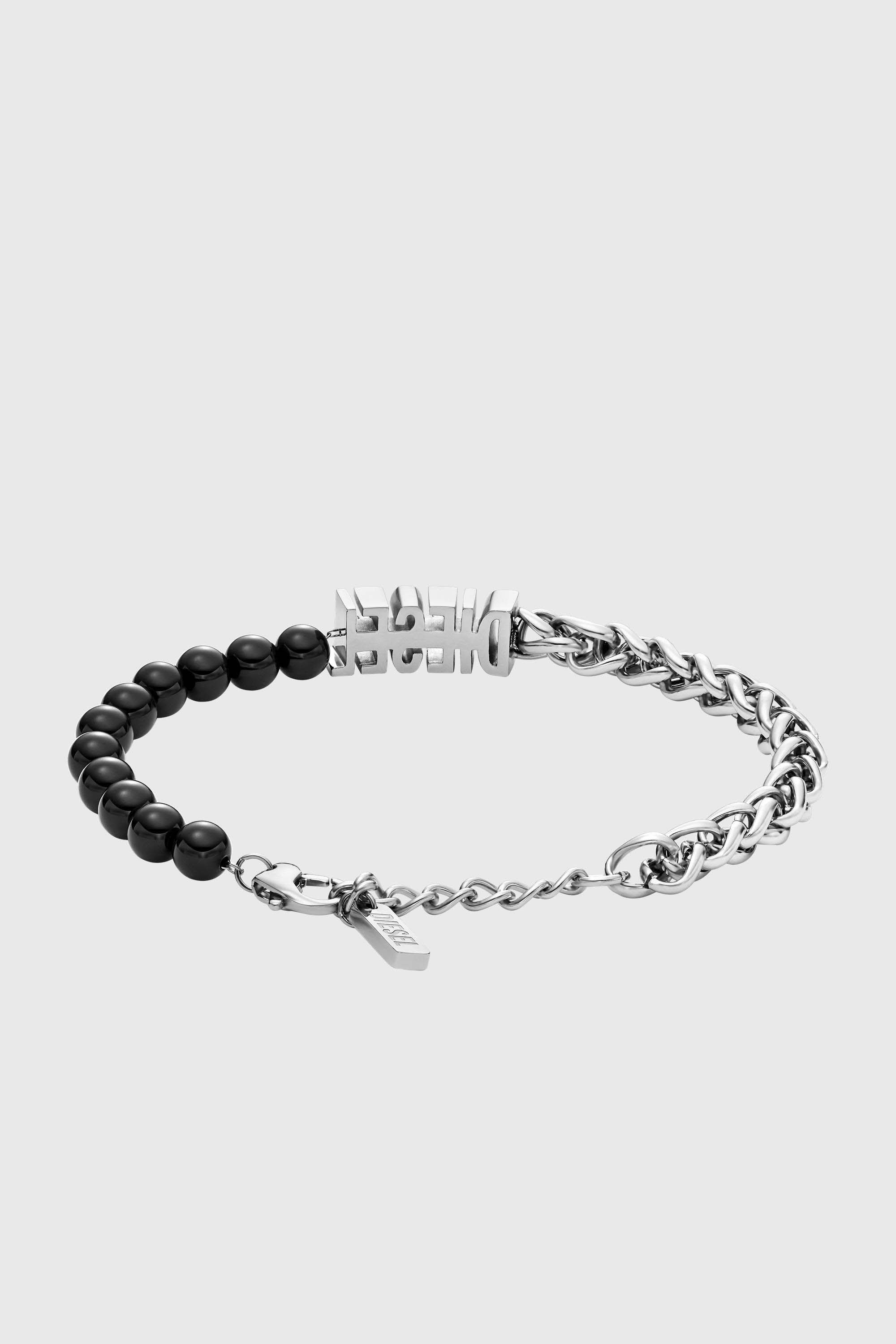 Diesel - DX1541040 JEWEL, Unisex's Black Agate Beaded Chain Bracelet in Silver/Black - 2