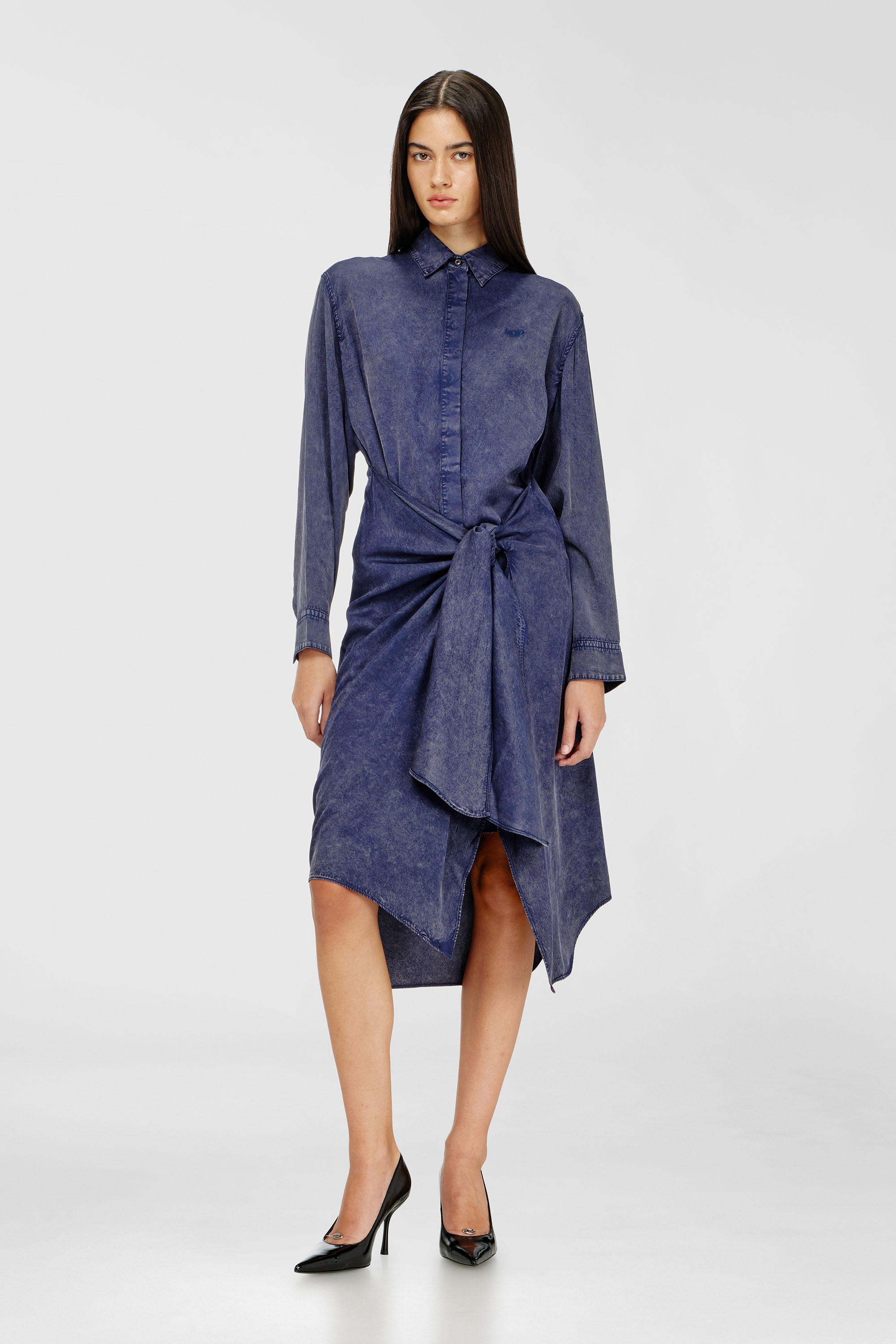 Diesel - D-ILETTA-B2, Vestido camisero midi de viscosa efecto denim Mujer in Azul marino - 2