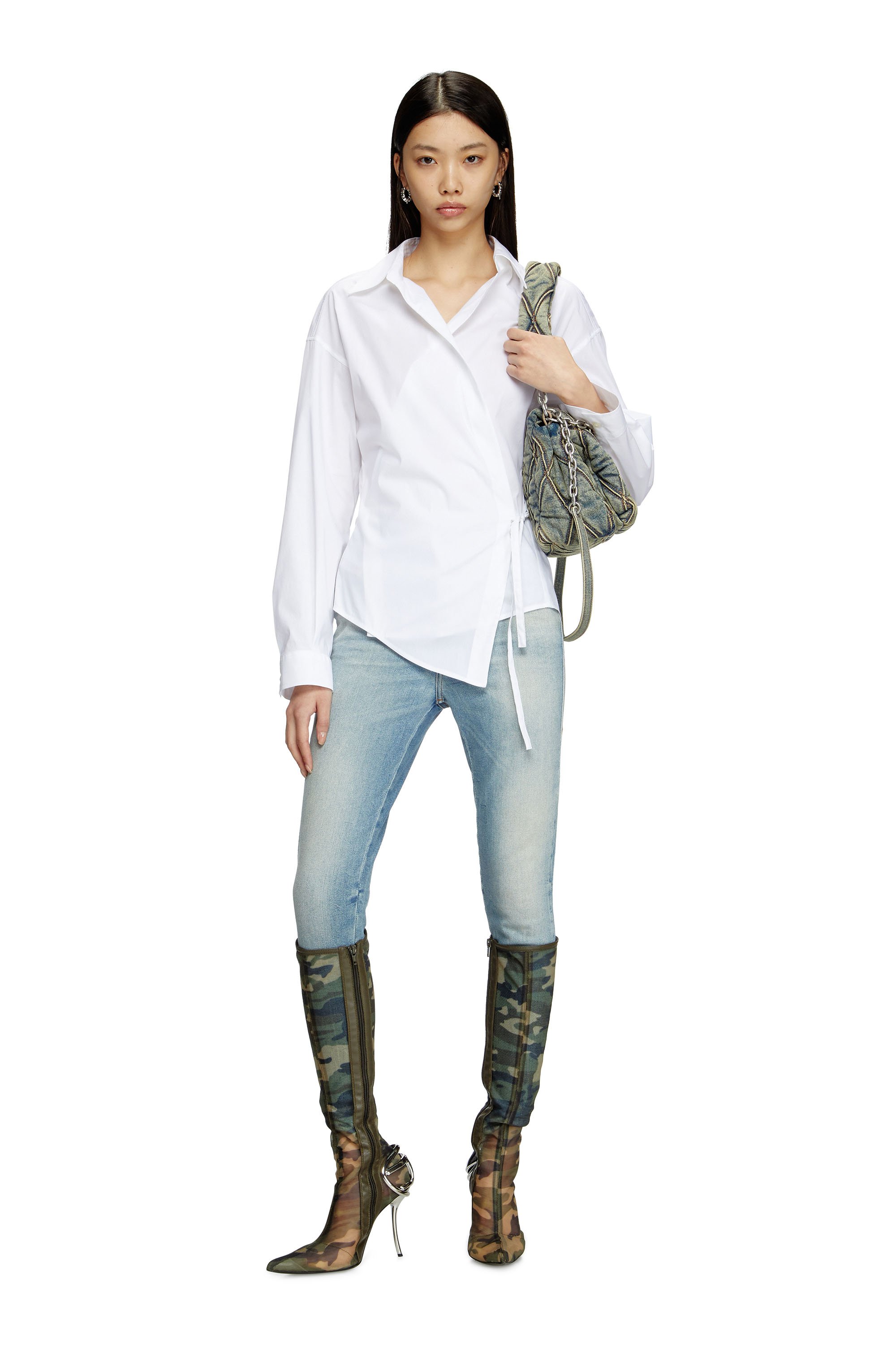 Diesel - C-DELPHI, Camisa envolvente con colgante del logotipo Mujer in Blanco - 2