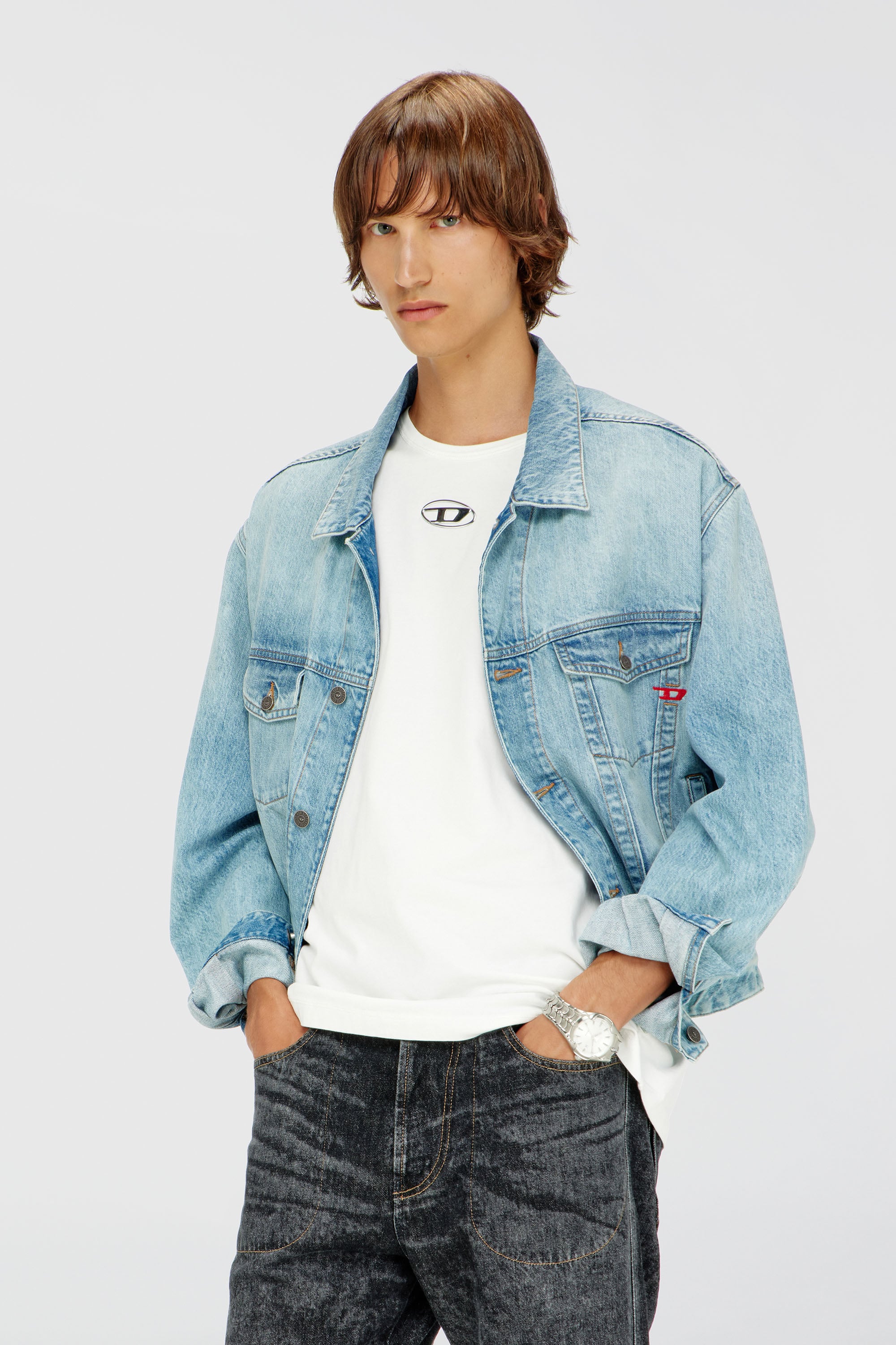 Diesel - T-NORM-IOD, Camiseta ligera de algod&oacute;n con logotipo Oval D met&aacute;lico Hombre in Blanco - 1