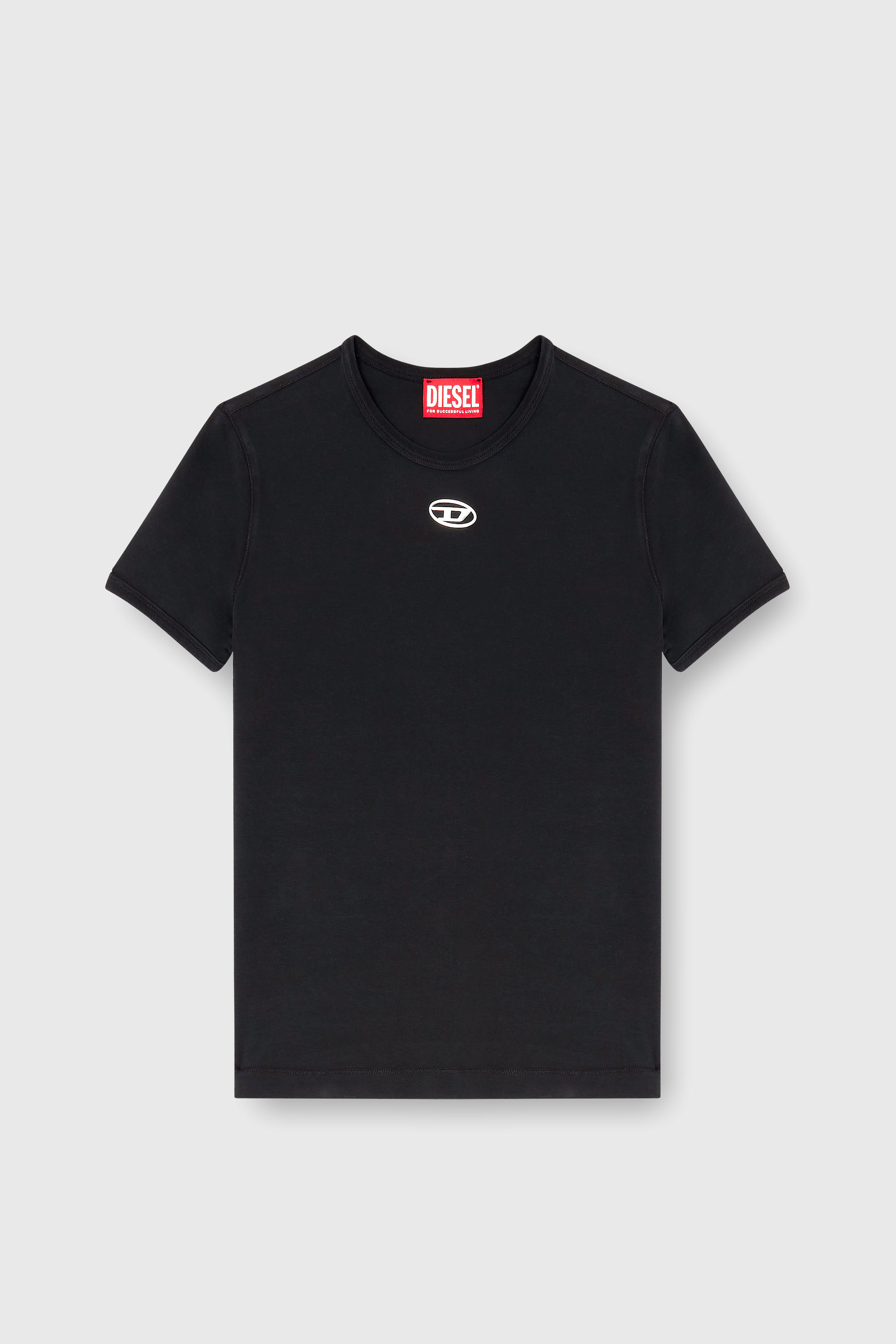 Diesel - T-UNCUTIESLONG-OD, Camiseta slim-fit con Oval D met&aacute;lico Mujer in Negro - 2