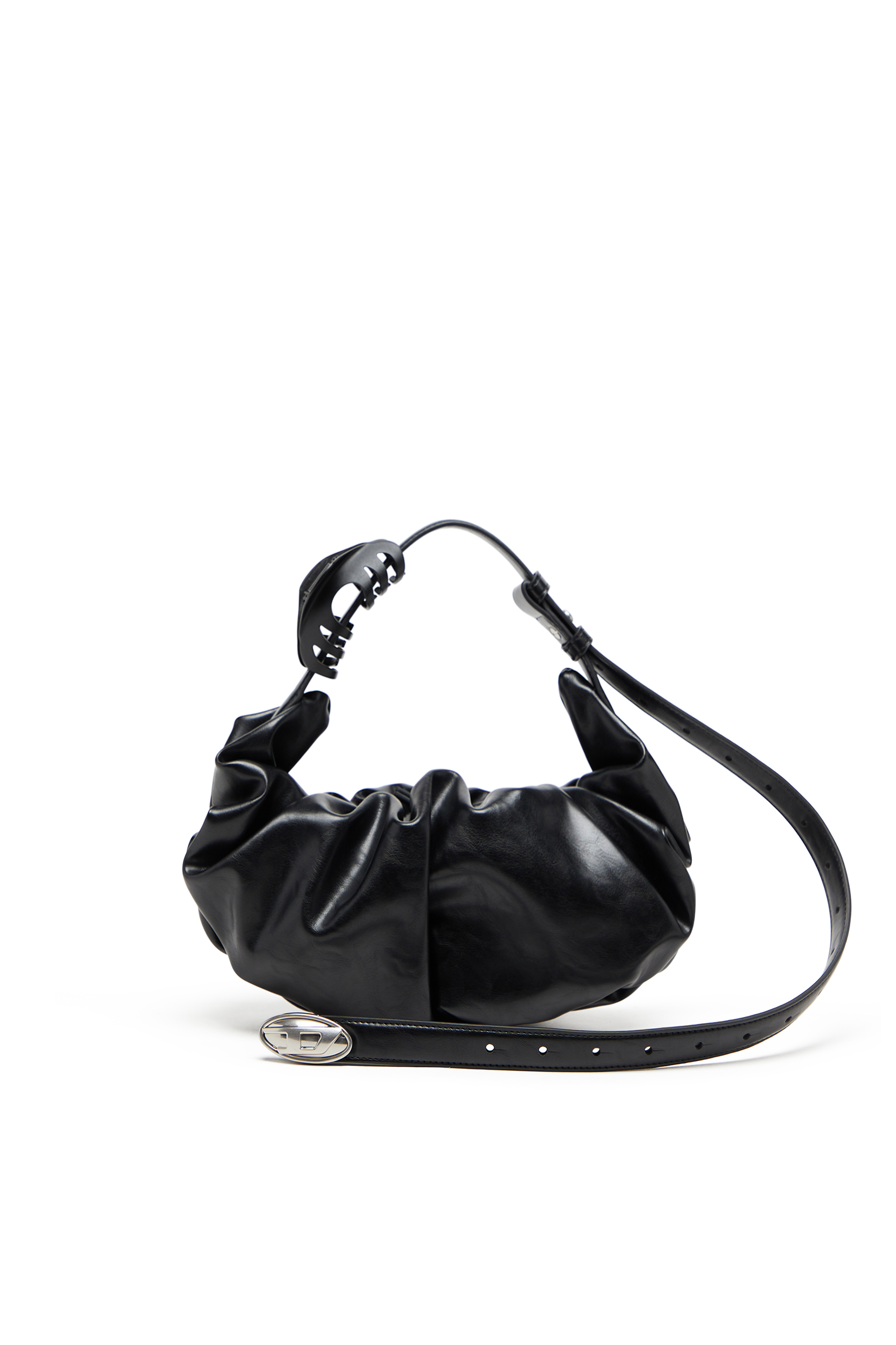 Diesel - GRAB-D HOBO S, Bolso hobo pequeño fruncido en PU brillante Mujer in Negro - 1