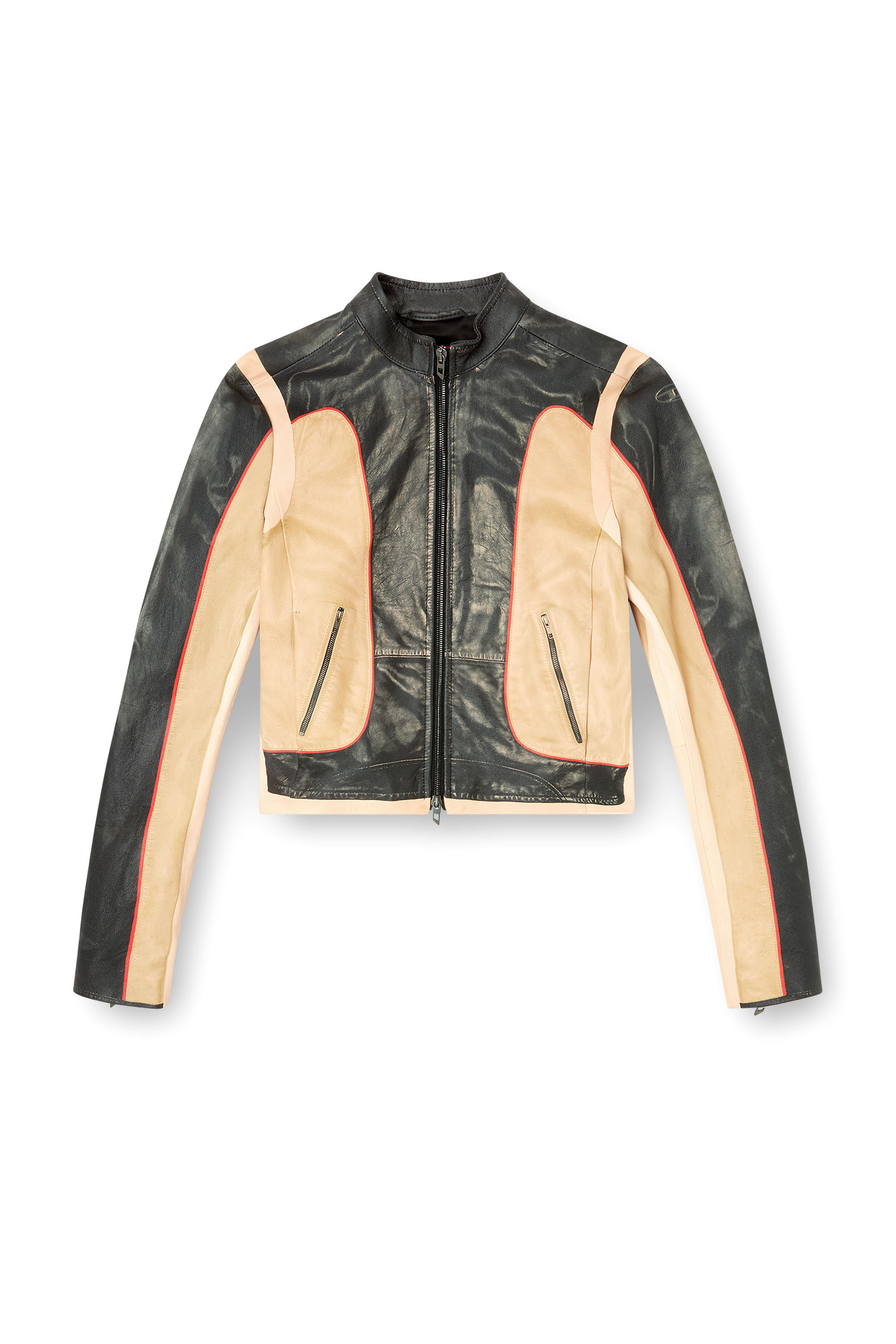 Diesel - L-OONIE, Chaqueta biker de cuero con efecto trampantojo Mujer in ToBeDefined - 3