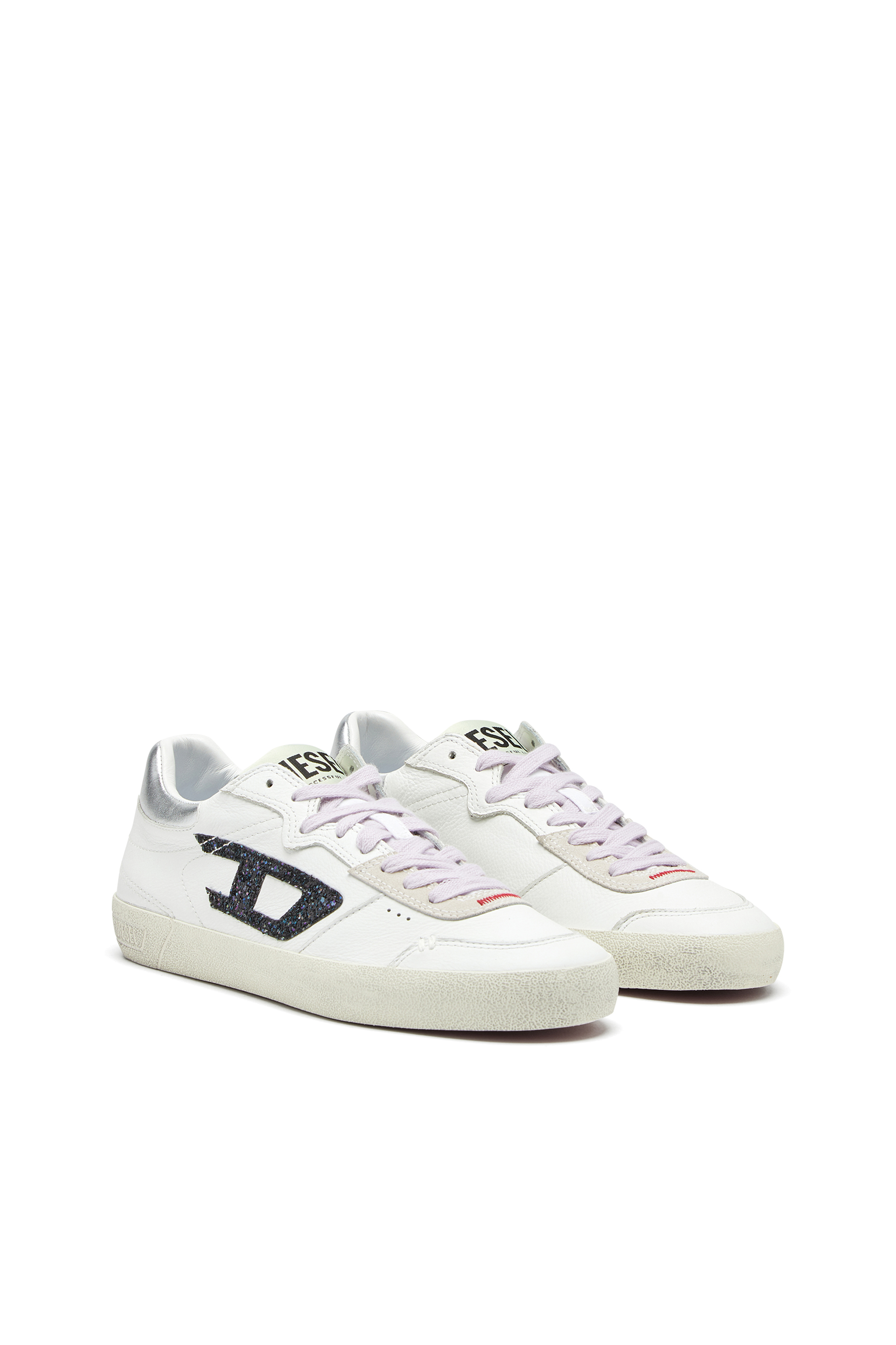 Diesel - S-LEROJI LOW W, Woman's S-Leroji-Leather sneakers with glitter logo in White/Black - 2