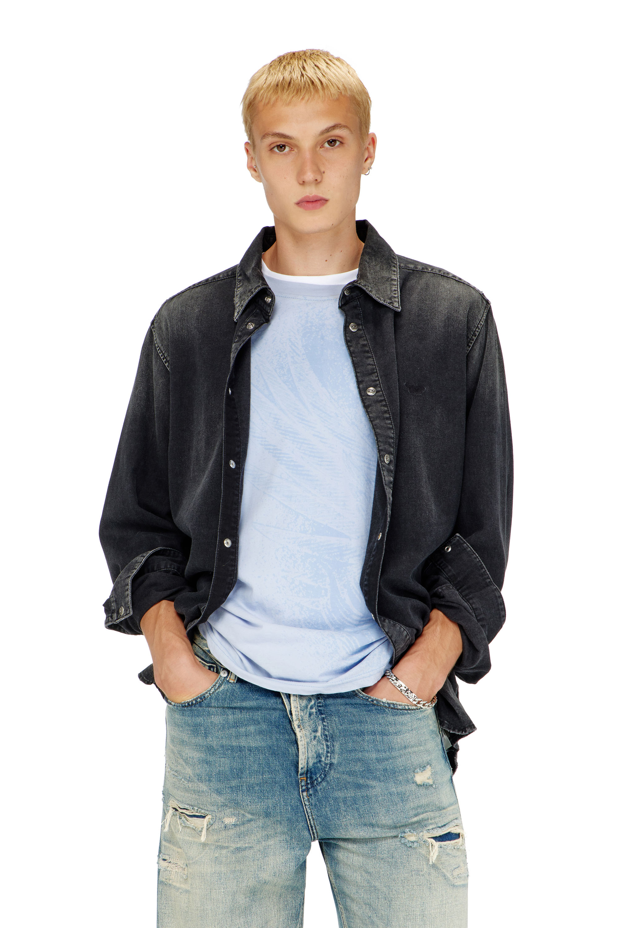 Diesel - D-SIMPLY, Camisa de denim de manga larga Hombre in Negro - 3