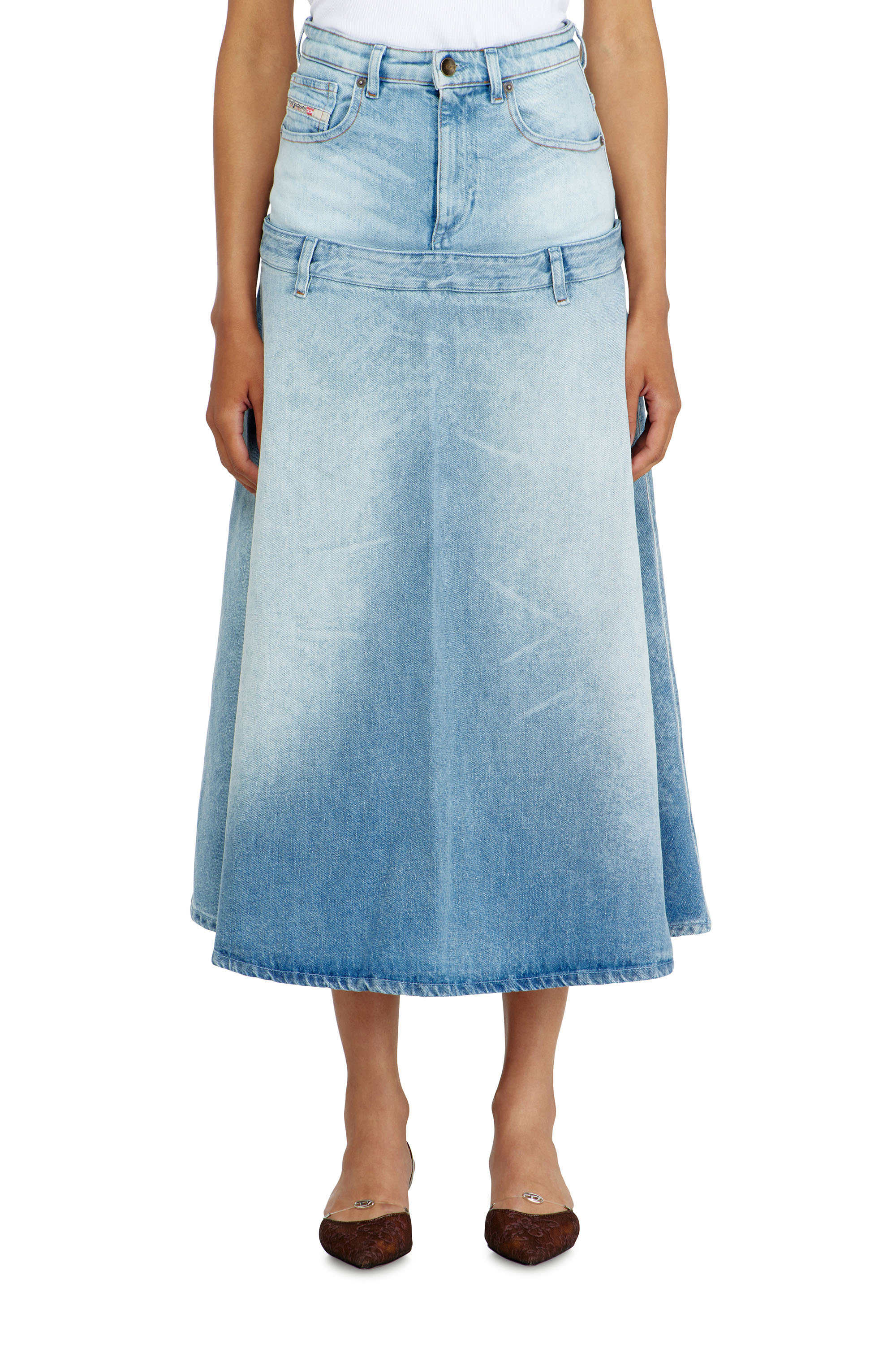 Diesel - DE-VORYA-S, Woman's Denim skirt with layered design in Light Blue - 3