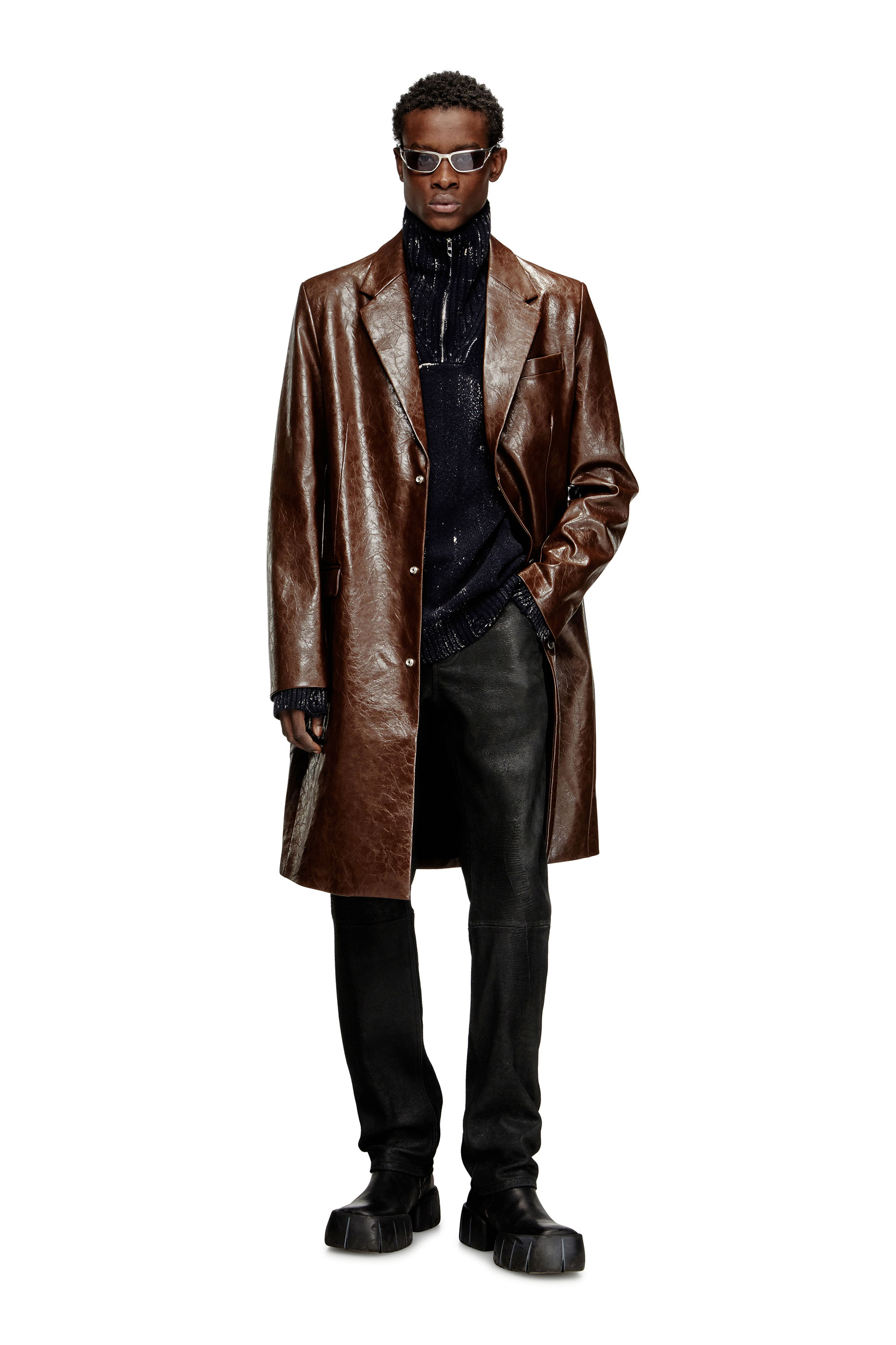 Diesel - J-CREED-COAT, Abrigo en tejido revestido texturizado Hombre in Marrón - 2