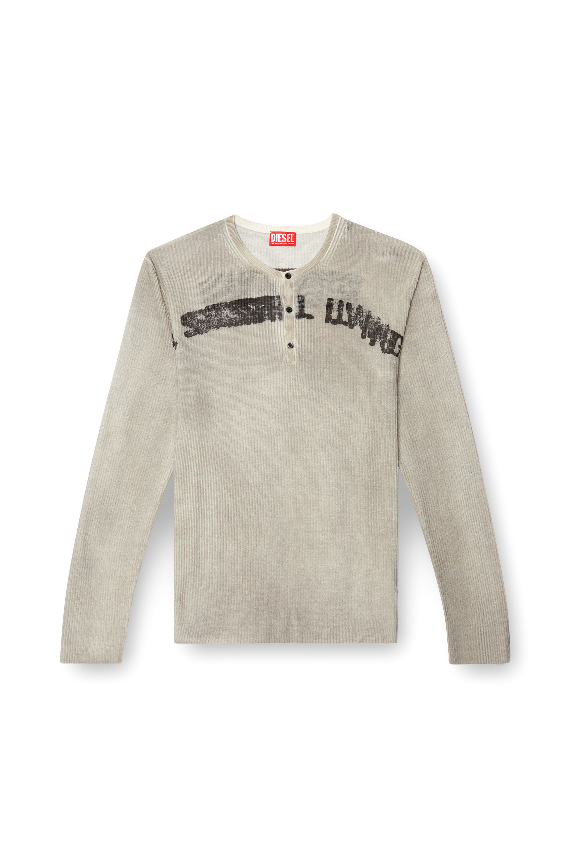 Diesel - K-ROBBY, Suéter Henley con efecto desgastado en lino Unisex in Beige - 4