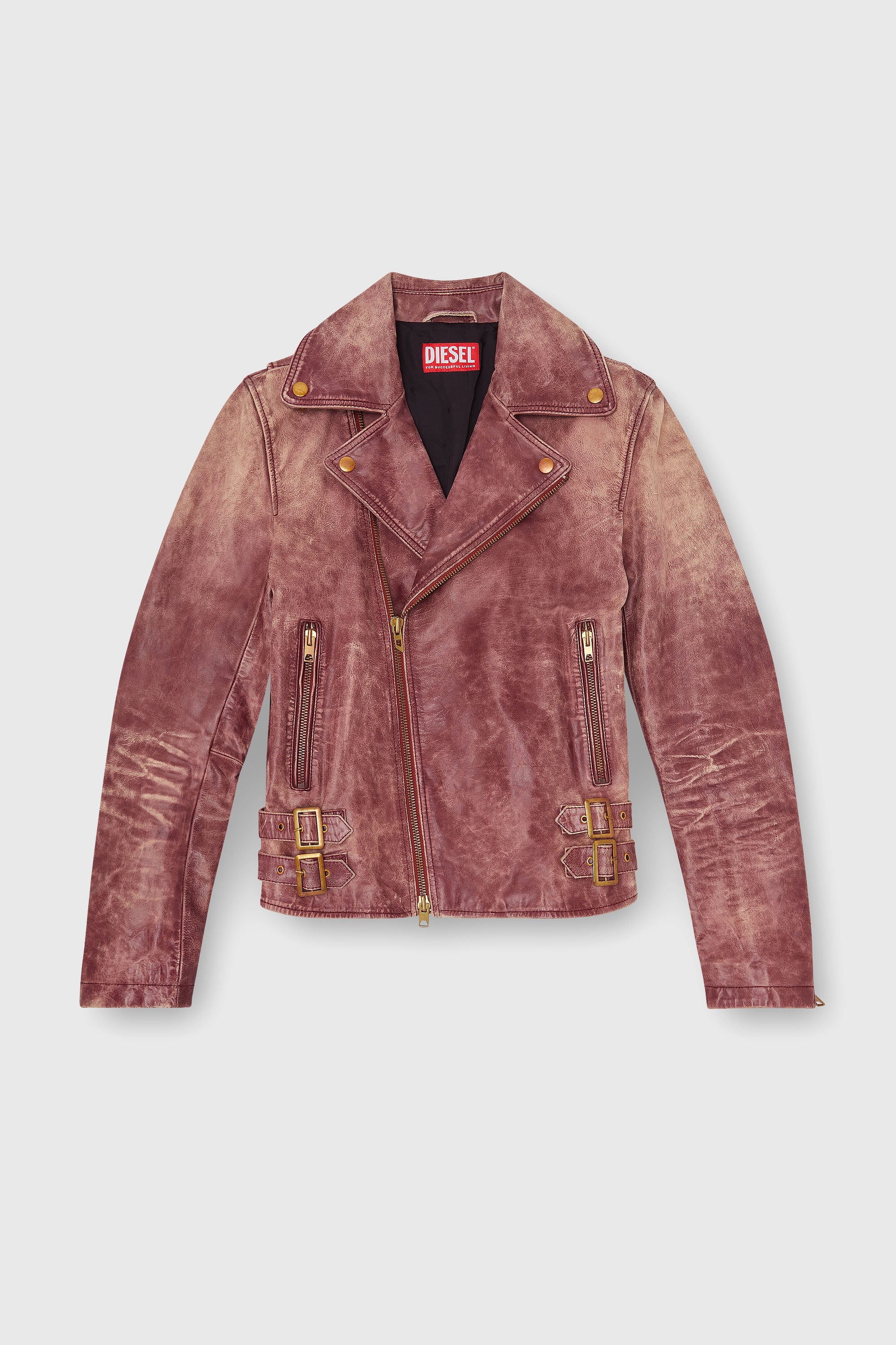 Diesel - L-EON-CJCM, Chaqueta biker de piel tratada Hombre in Marr&oacute;n - 2
