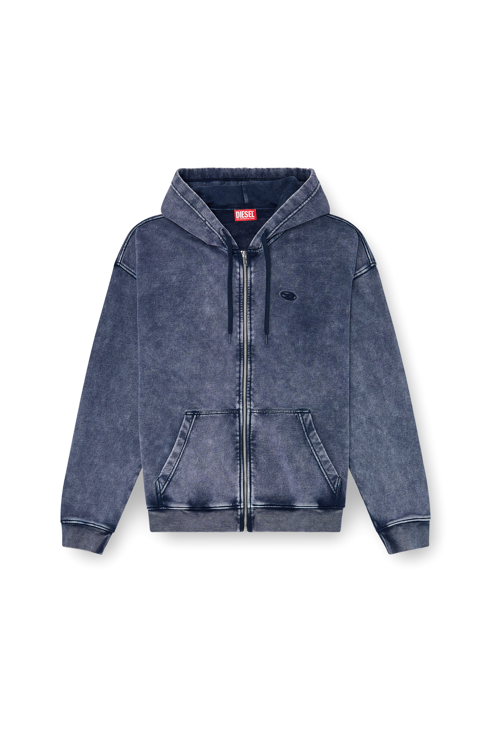 Diesel - S-BOXT-HOOD-ZIP-DEN, Sudadera con cremallera en felpa de algod&oacute;n tratado Hombre in Azul marino - 2