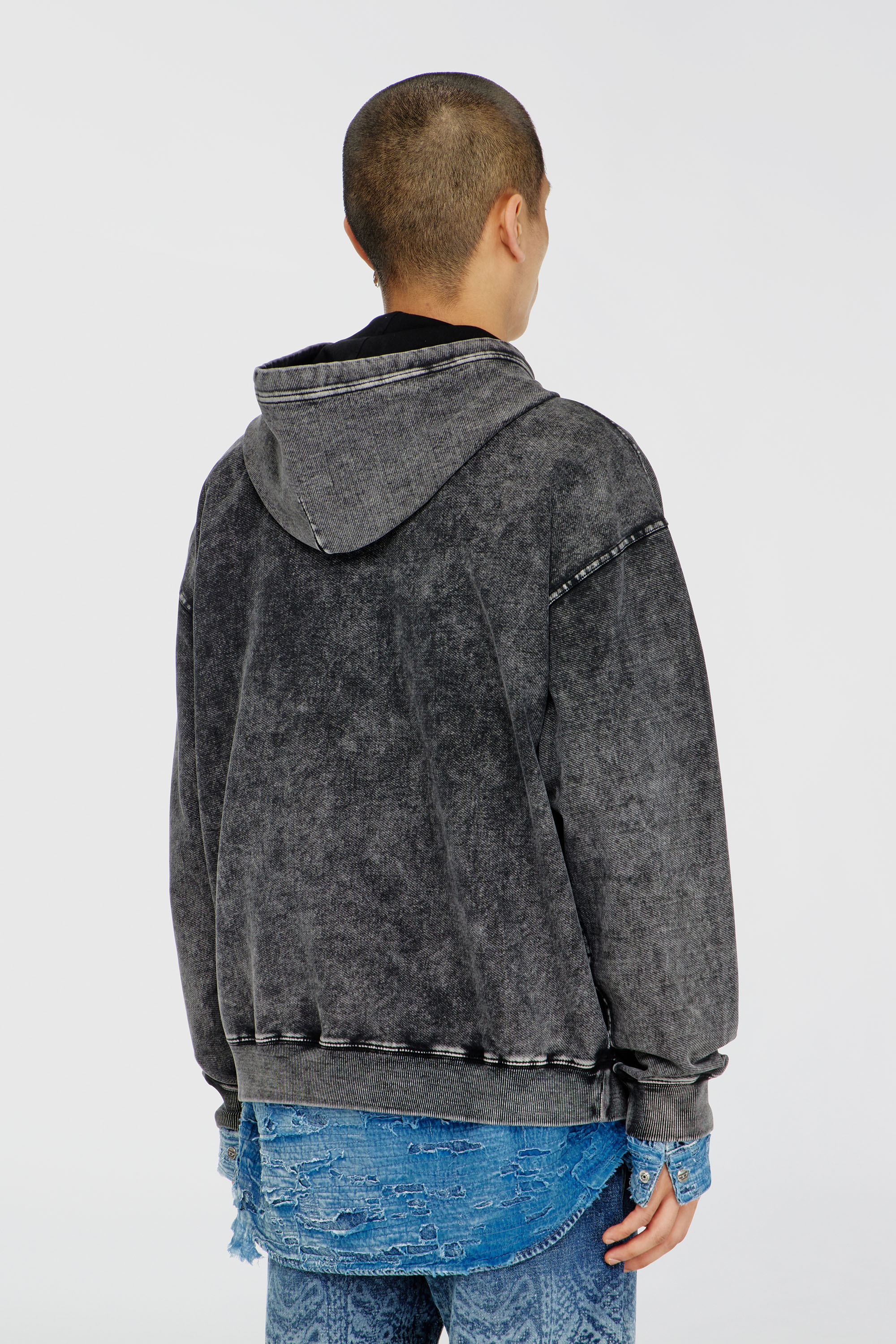 Diesel - S-BOXT-HOOD-TUK, Sudadera con efecto denim tratado Hombre in Gris - 4