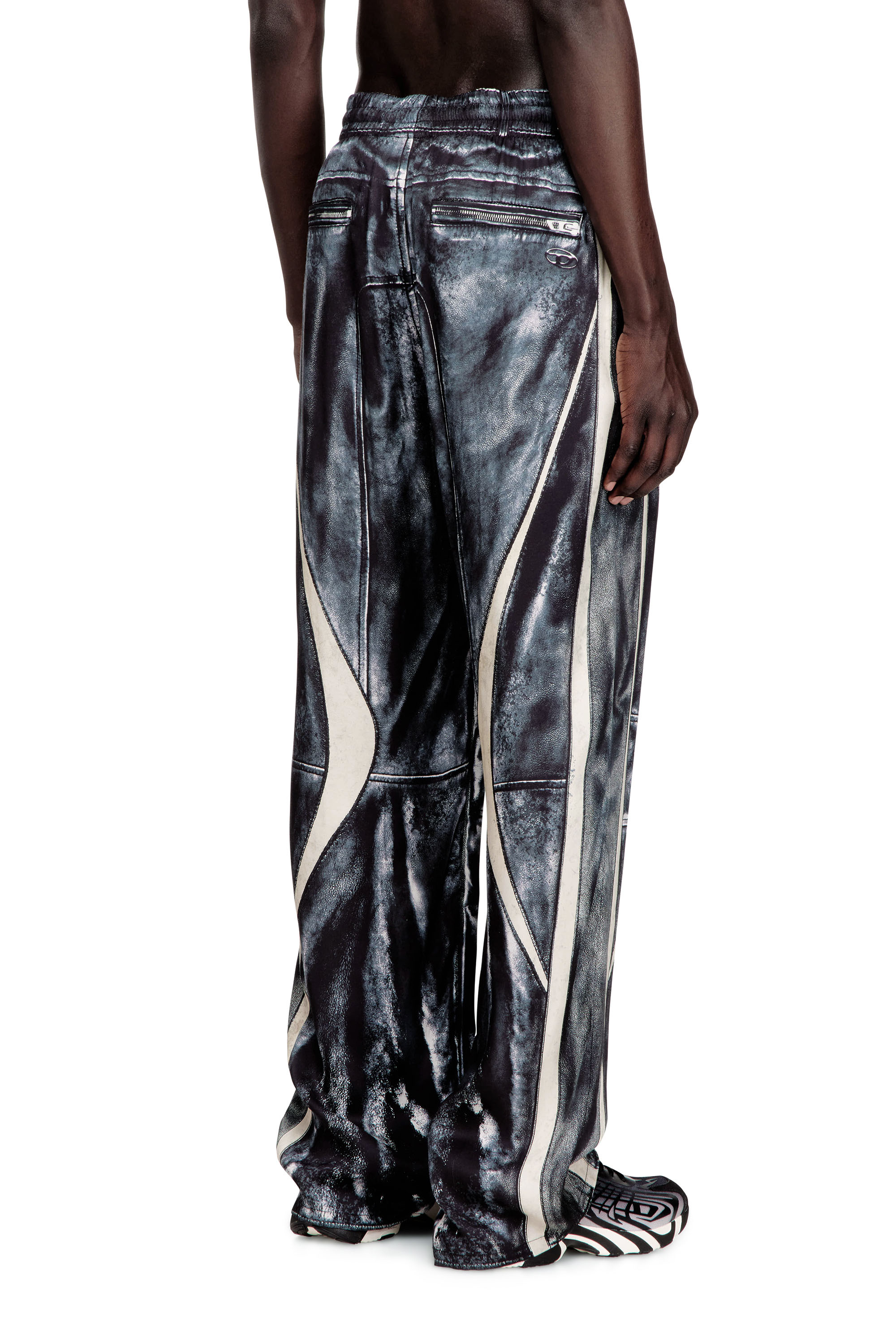 Diesel - P-THECK-BMCZ, Pantalones de pista satinados efecto trompe l'oeil estilo biker Hombre in Azul marino - 4