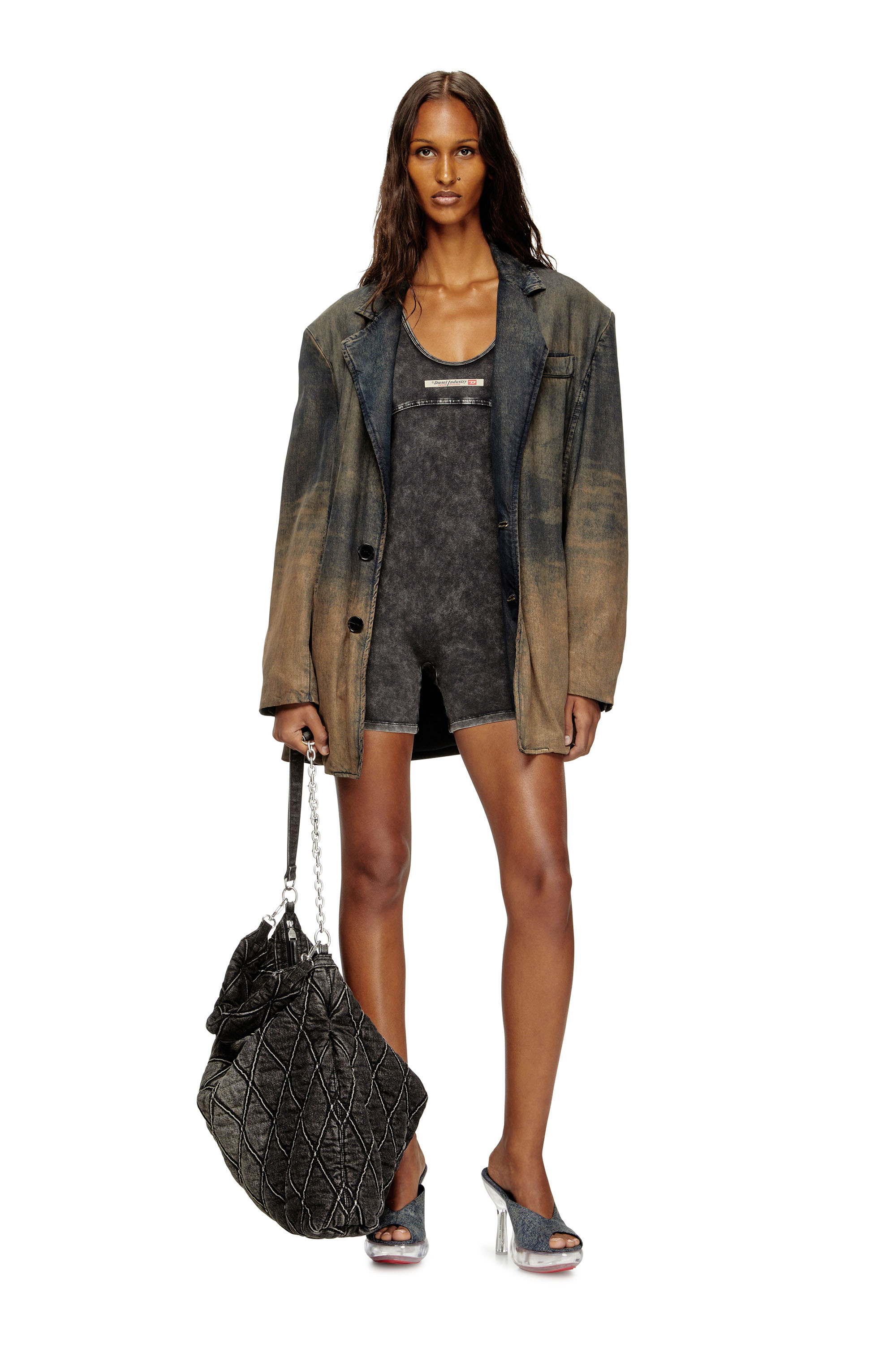 Diesel - KARIM-DNM, Mono de tejido con efecto denim Mujer in Negro - 4