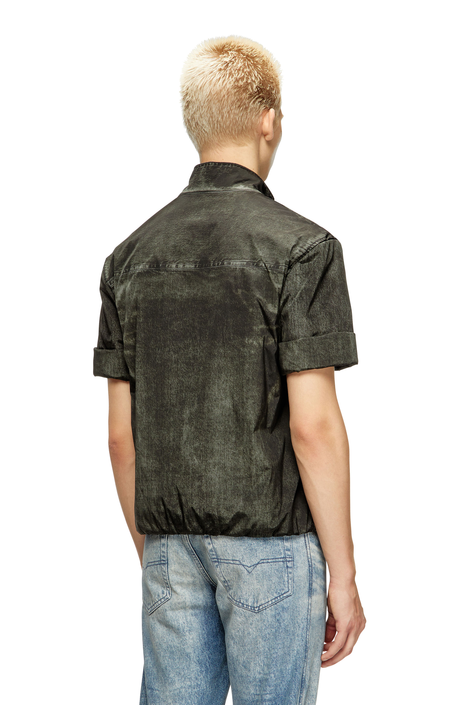Diesel - J-VALOIS, Chaqueta de manga corta en nylon con efecto denim Hombre in Negro - 4