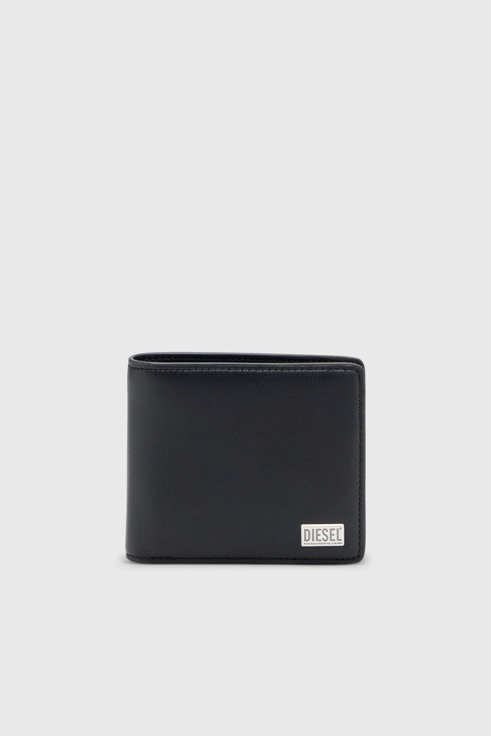 Diesel - BISCOTTO BI FOLD COIN S 3D, Cartera de cuero semibrillante que se pliega por la mitad Hombre in Negro - 1