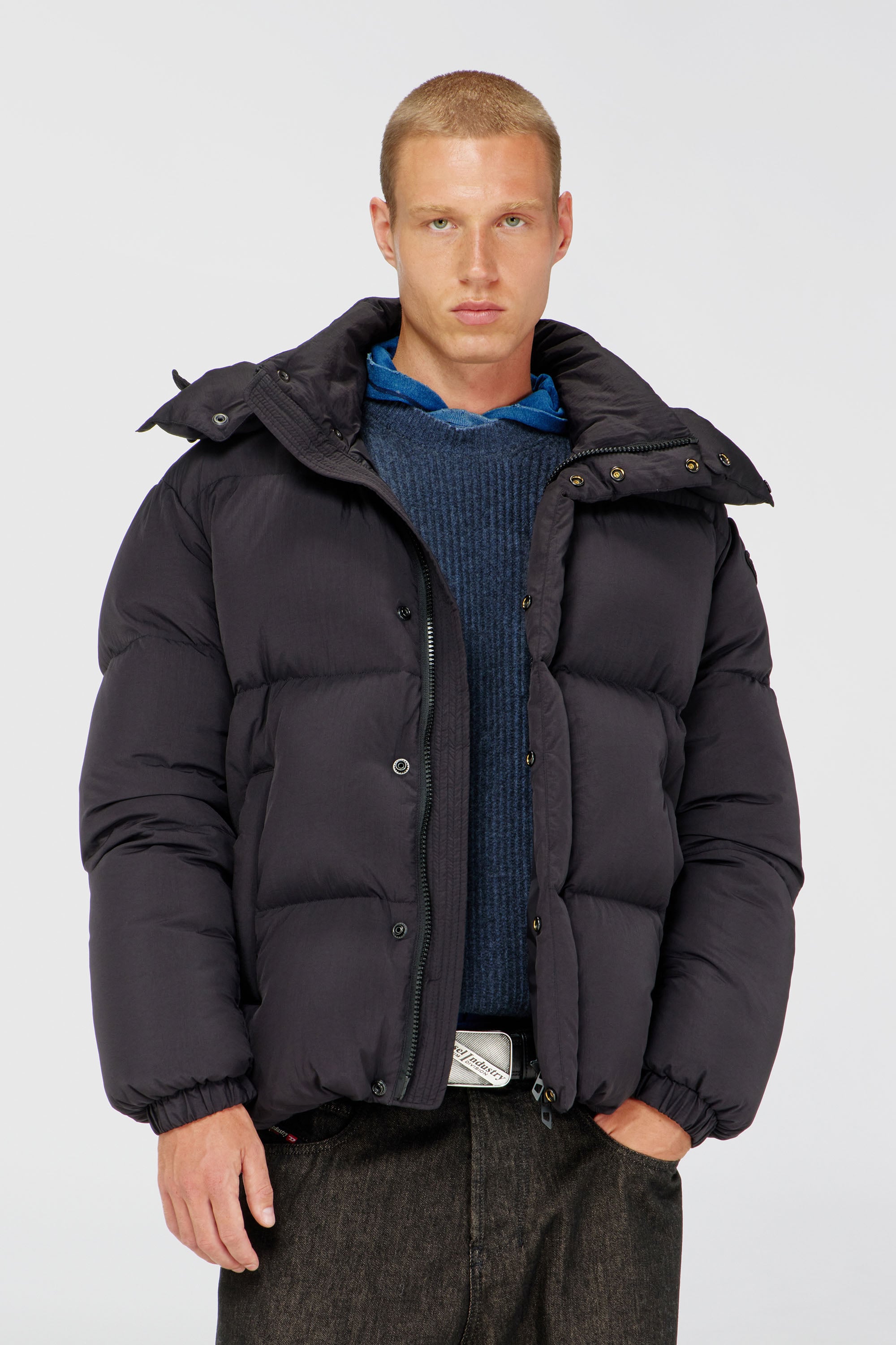 Diesel - W-ROLFYS-WRD, Chaqueta acolchada de plumas en Taslan ViralOff&reg; Hombre in Gris - 1