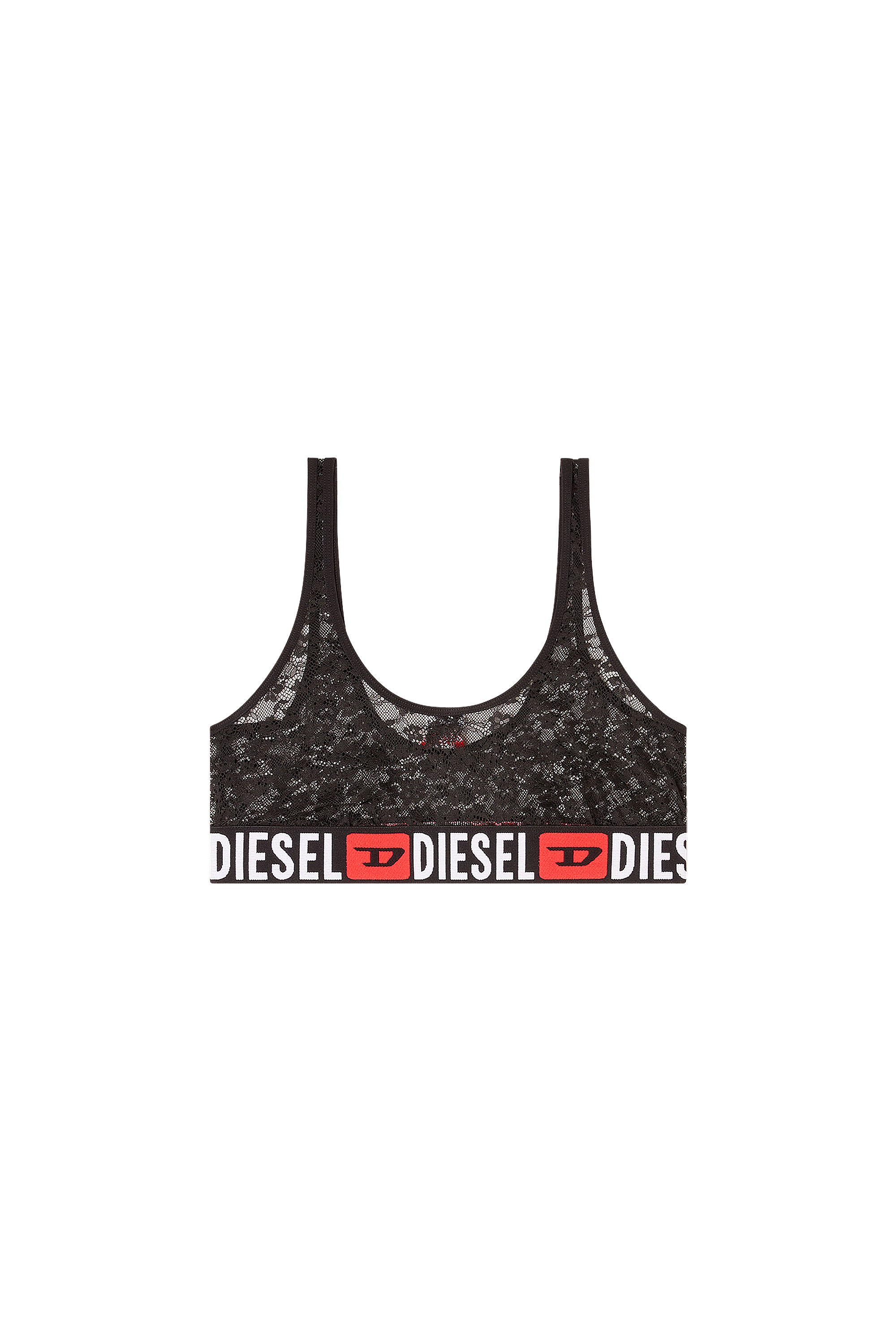 Diesel - UFSB-ORIBA, Bralette de encaje con el&aacute;stico de logo Diesel Mujer in Negro - 4