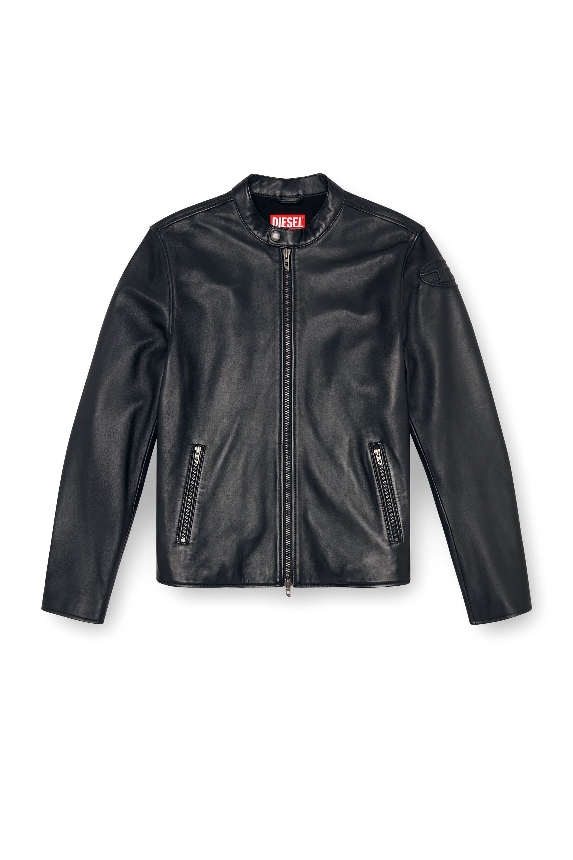 Diesel - L-CARVER, Chaqueta biker de cuero con logotipo en relieve Hombre in Negro - 2