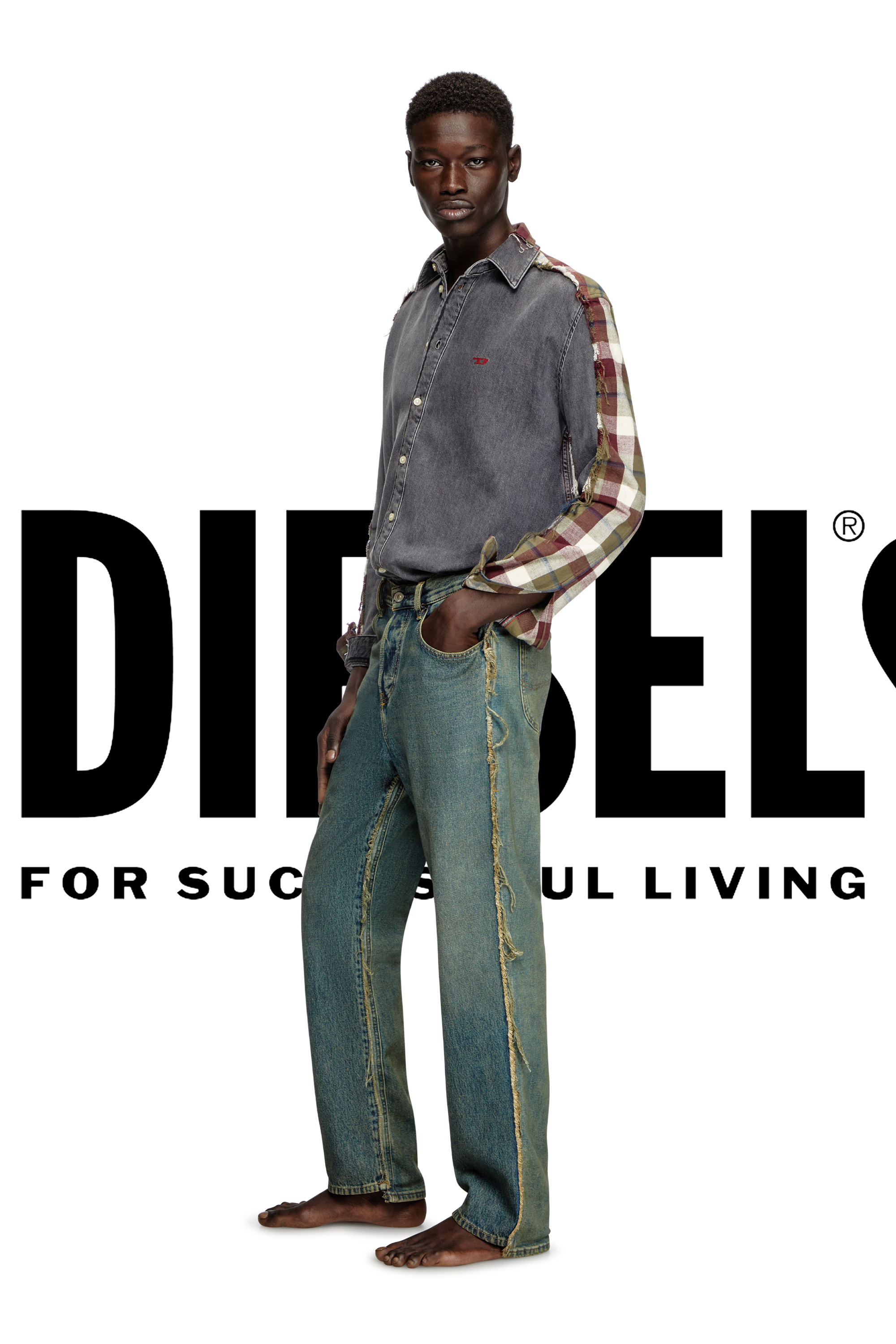 Diesel - Shirt Dieseloves 7A, Camisa de denim y diseño de cuadros Unisex in Multicolor - 3