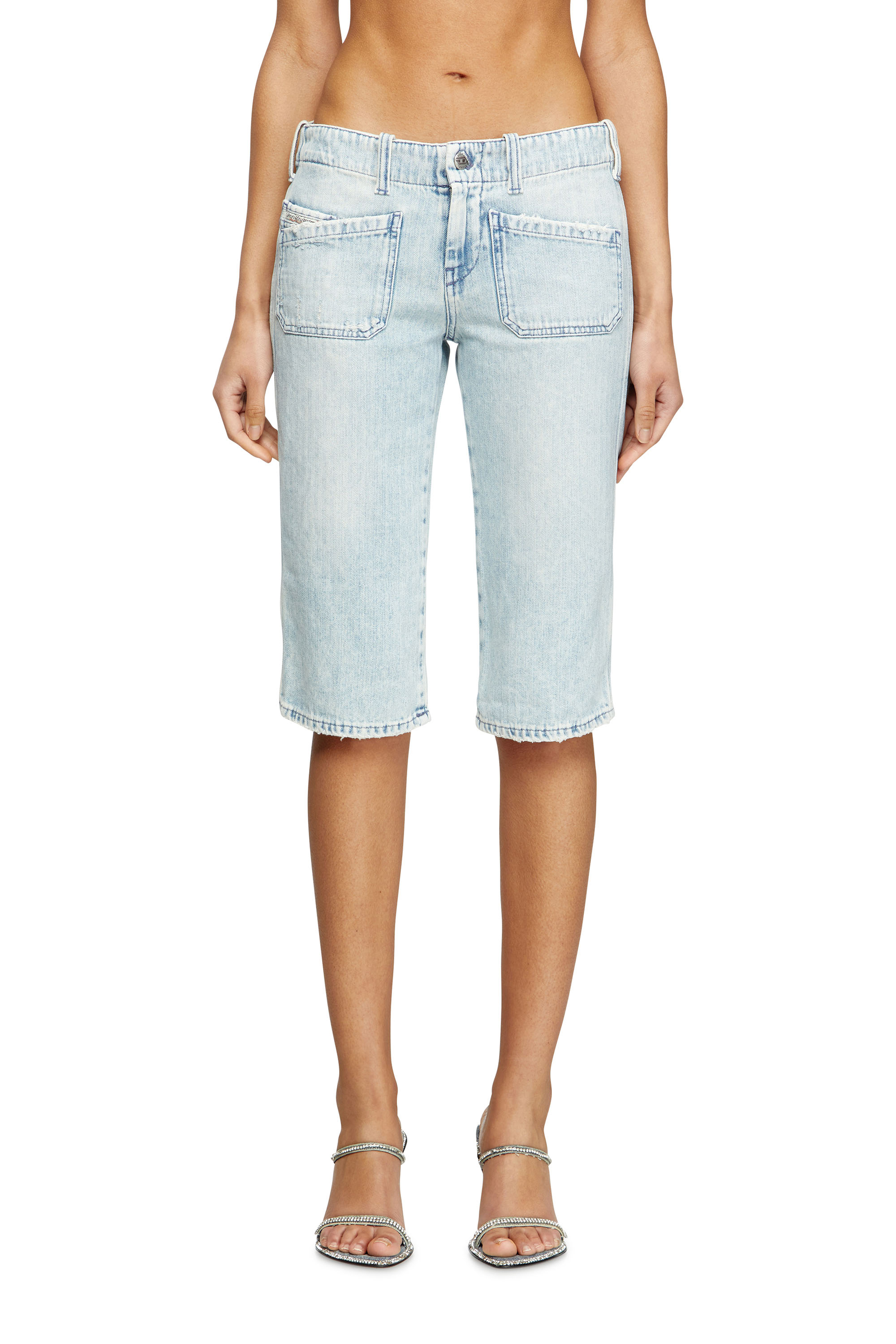 Diesel - DE-KEATE-SHORT, Pantalones cortos tipo capri de denim en espiga Mujer in Azul marino - 1