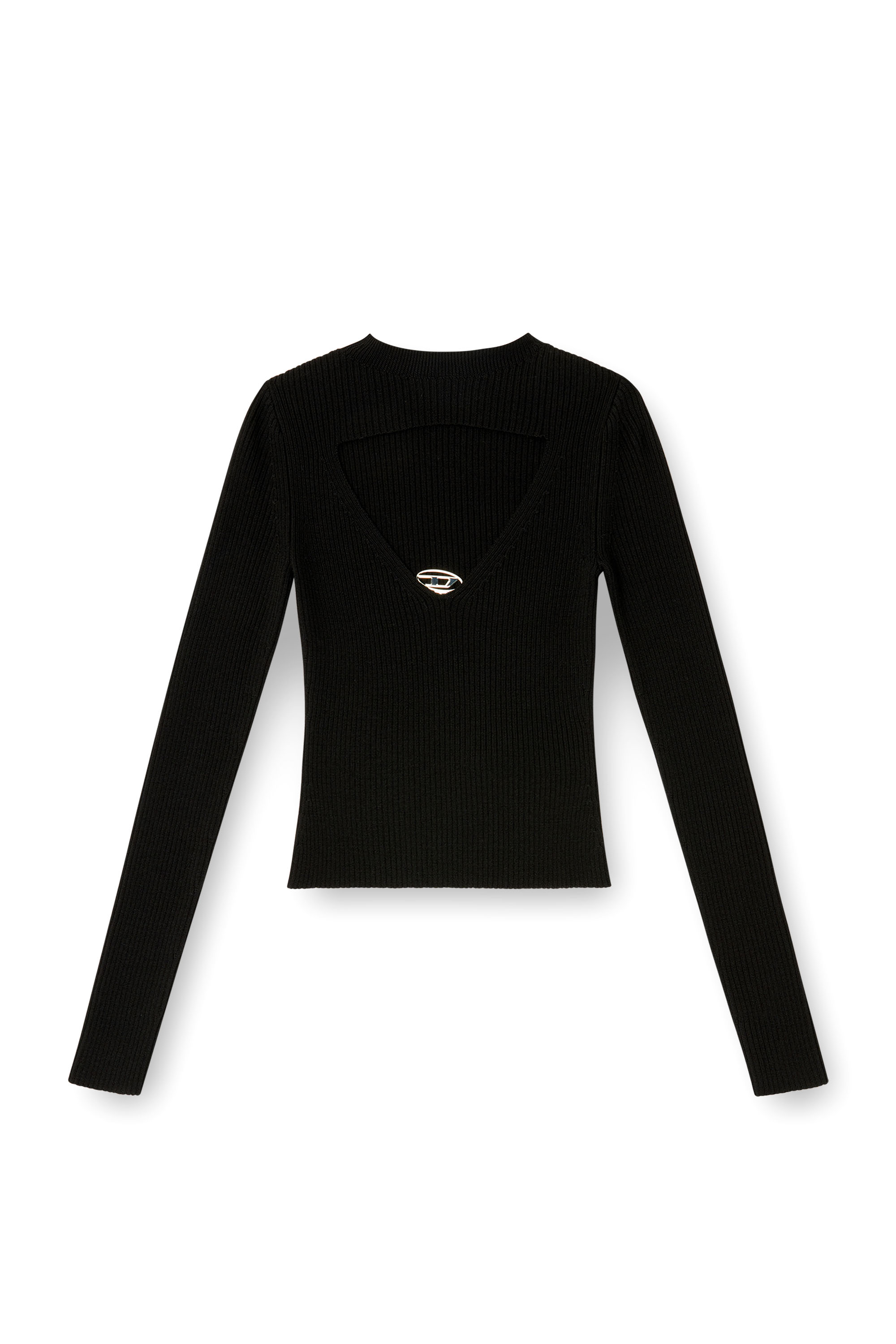 Diesel - M-OLINA, Jersey de lana de canalé con abertura Mujer in Negro - 3