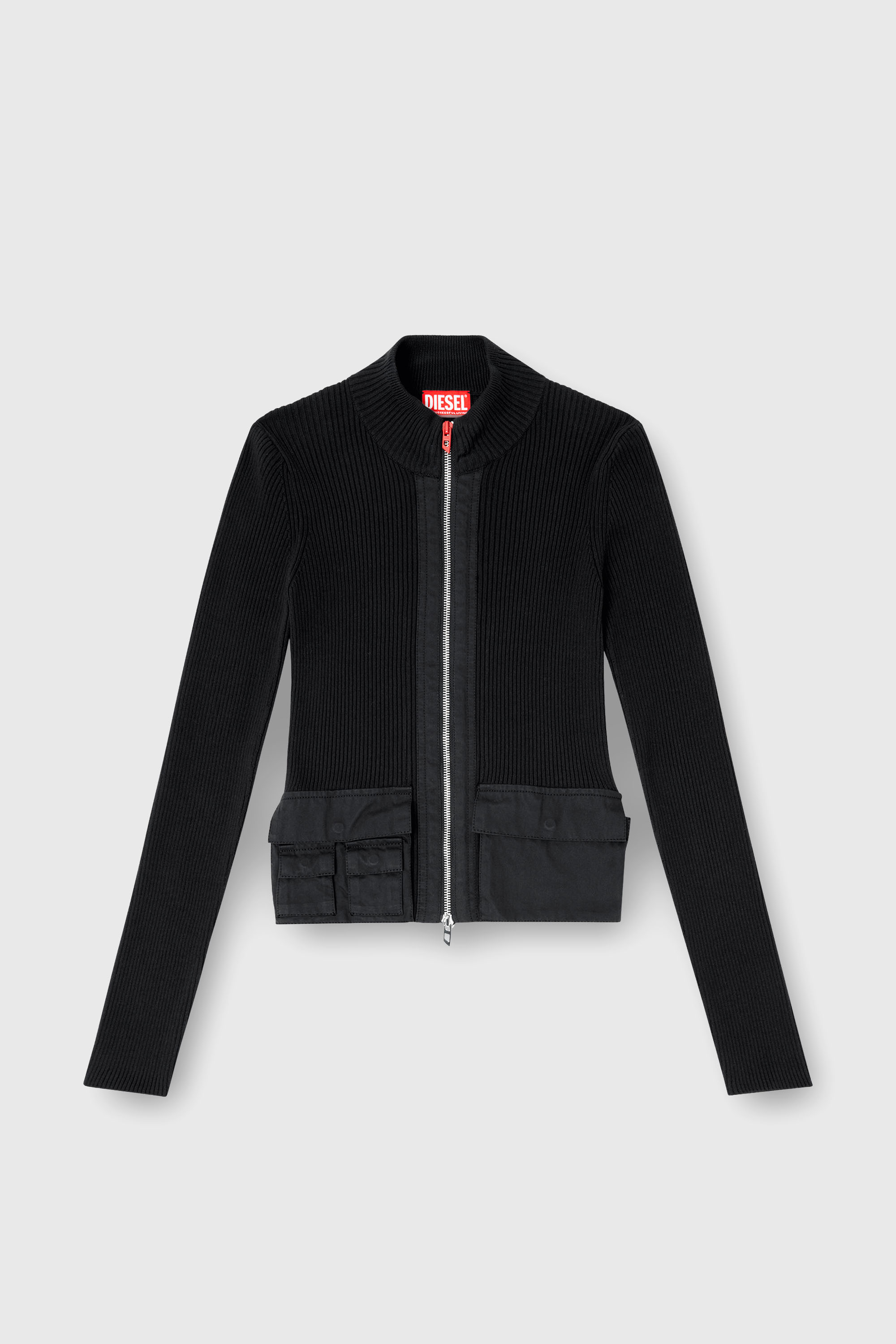 Diesel - M-MELISSA, Chaqueta de punto en canal&eacute; con bolsillos cargo Mujer in Negro - 2