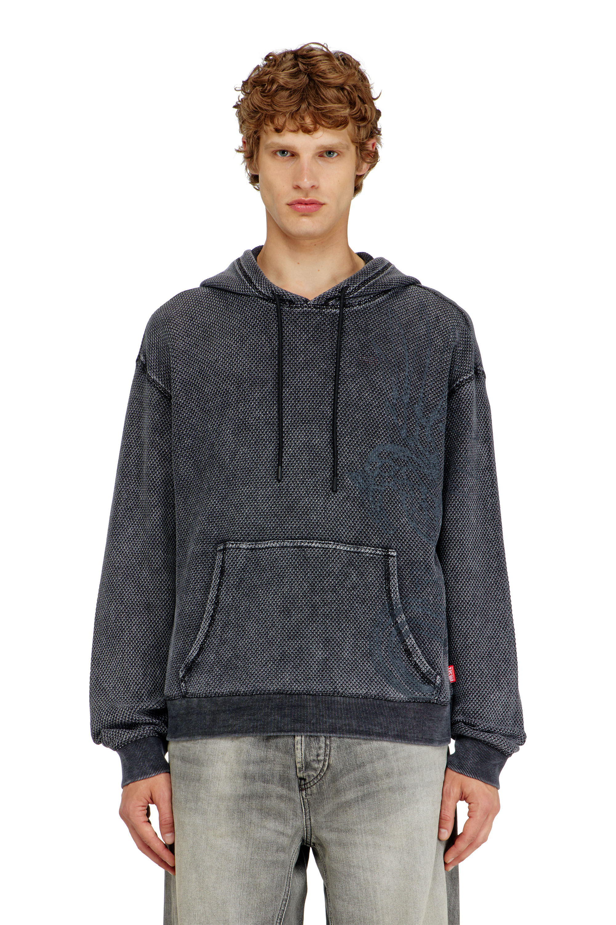 Diesel - S-NORM-HOOD-AA1, Sudadera con capucha de malla de algod&oacute;n texturizada Hombre in Gris - 3