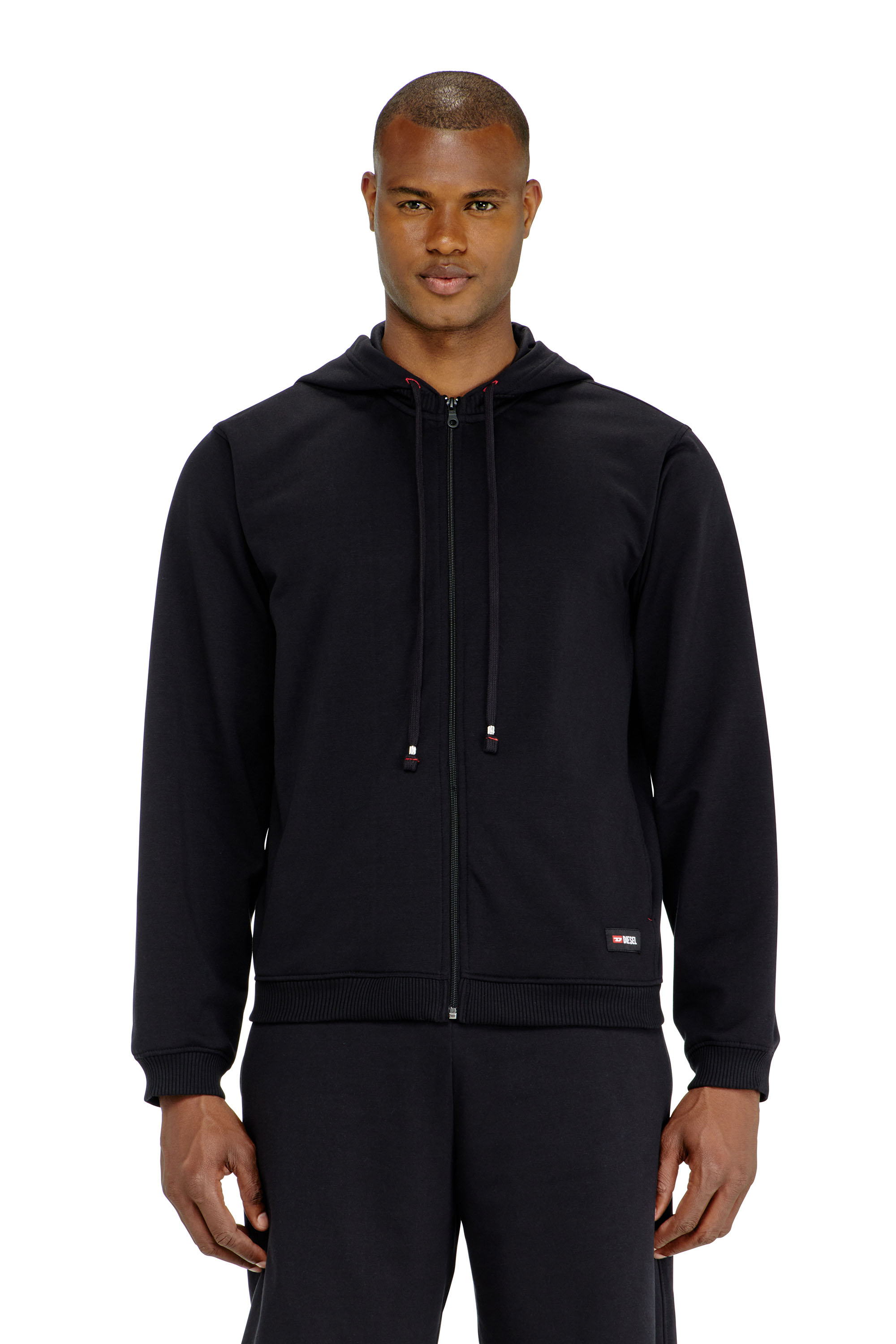 Diesel - JOY-D-CORE, Sudadera con capucha en mezcla de algod&oacute;n afelpado Hombre in Negro - 1
