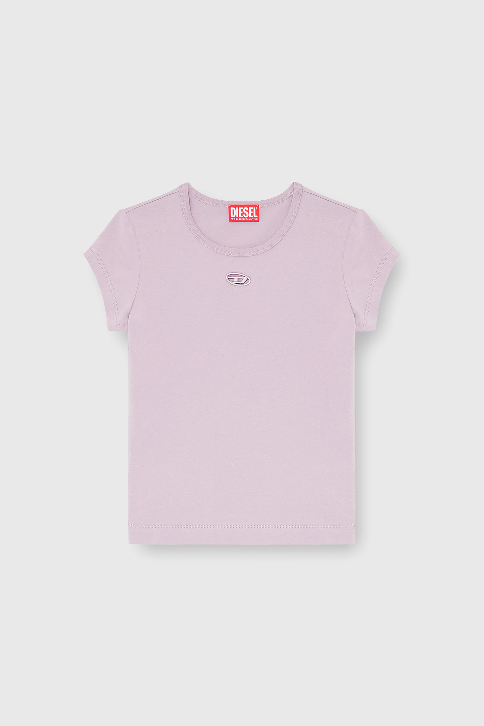 Diesel - T-ANGIE-OD, Camiseta con logotipo bordado con abertura Mujer in Morado - 2