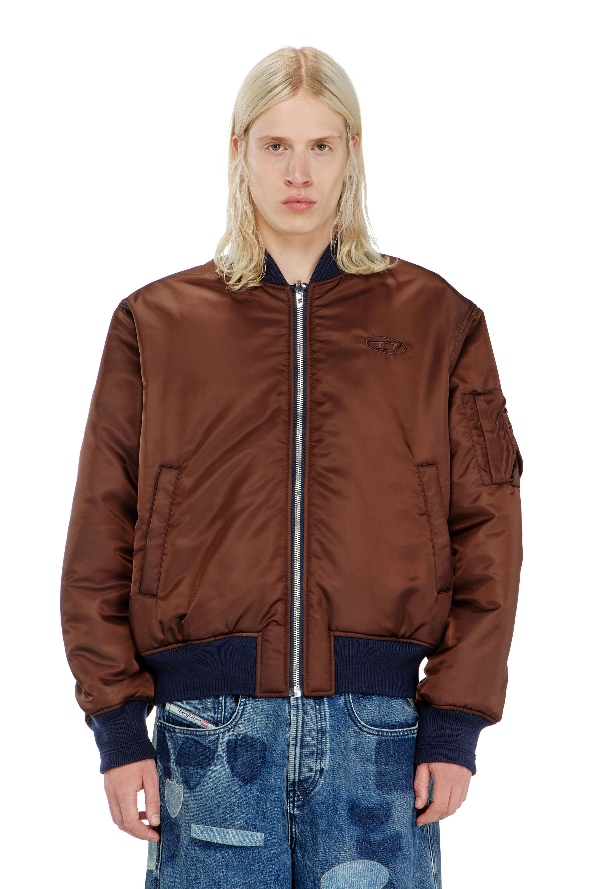 Diesel - W-TYPE-D1, Chaqueta bomber acolchada con bordado Oval D Hombre in Azul marino - 7